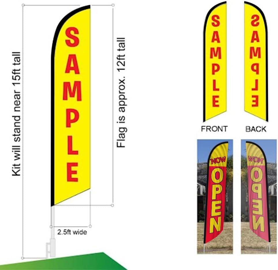 NOW OPEN Swooper Feather Flag Banner with 15&prime; Pole Kit for Businesses