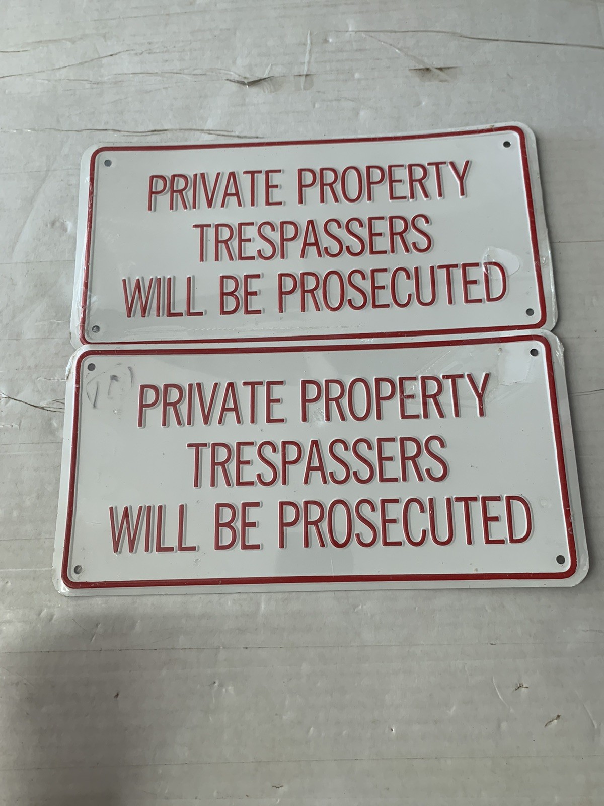 Vintage Retro Private property trespassers will be prosecuted Red Retro 12”x 6”