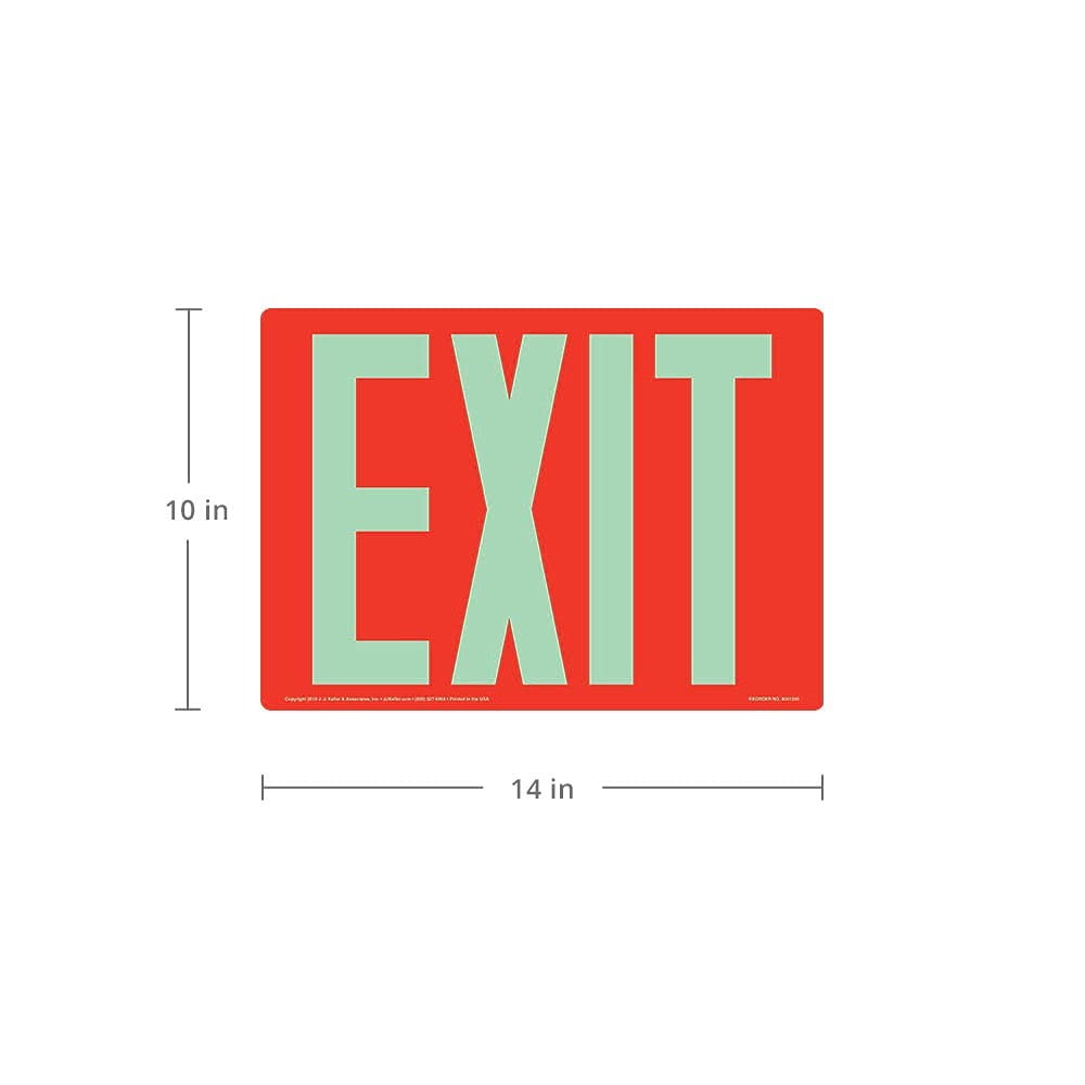 Glow In The Dark Exit Sign Permanent Self Adhesive Vinyl 14×10 Inch 2 PCS