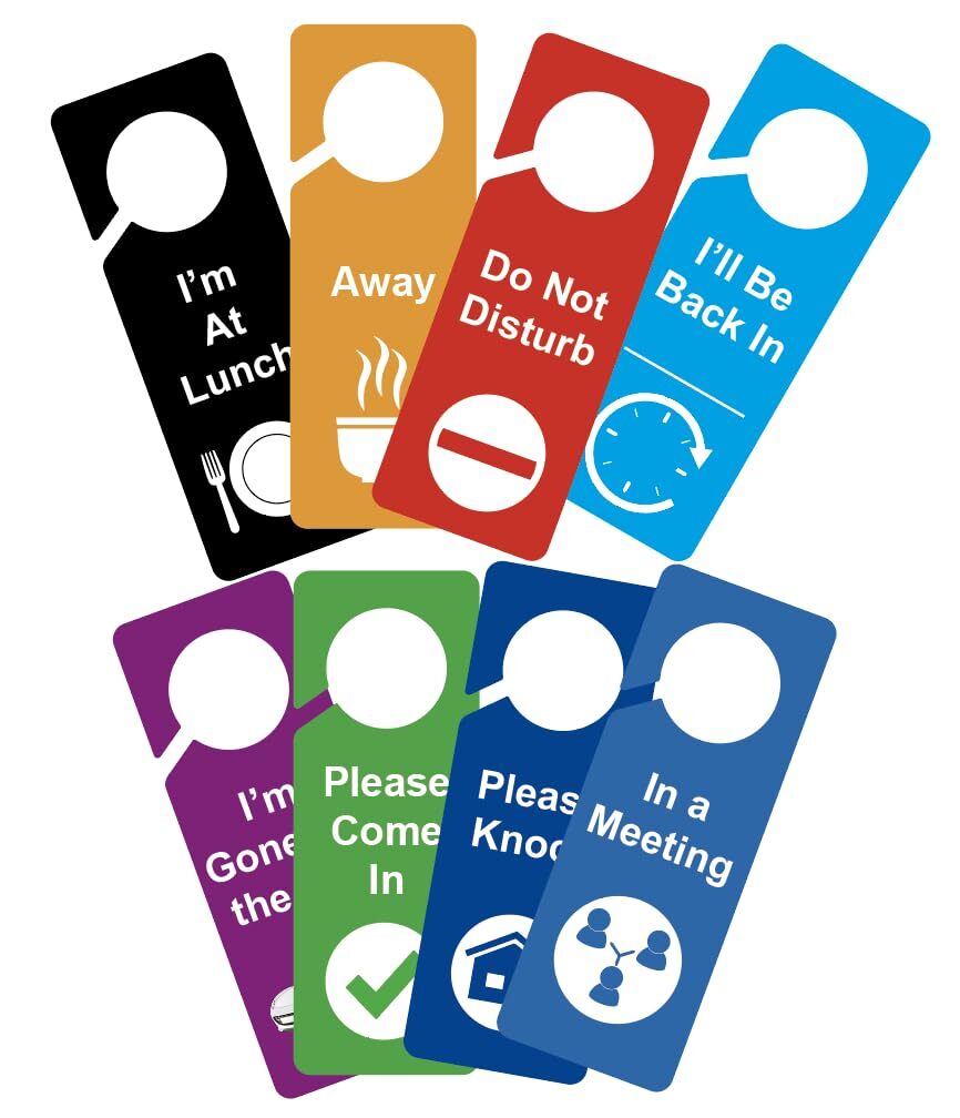 Door Hanger Tags Sign Office Work in a Meeting Double Side 3.5×9.5 » 8 PCS