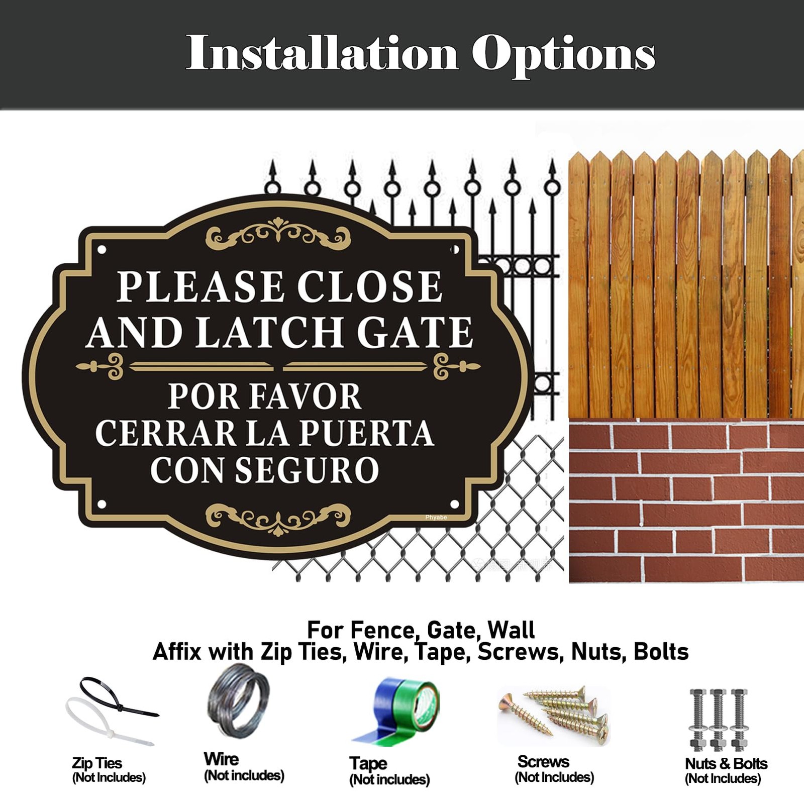 2 Pack Please Close and Latch Gate Sign Bilingual English Spanish, 10 x 7 inc…