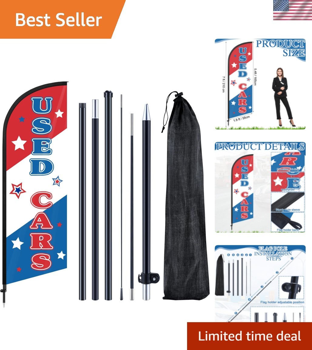 Durable 7 ft Used Cars Feather Flag Kit with Pole and Base for Outdoor Promo