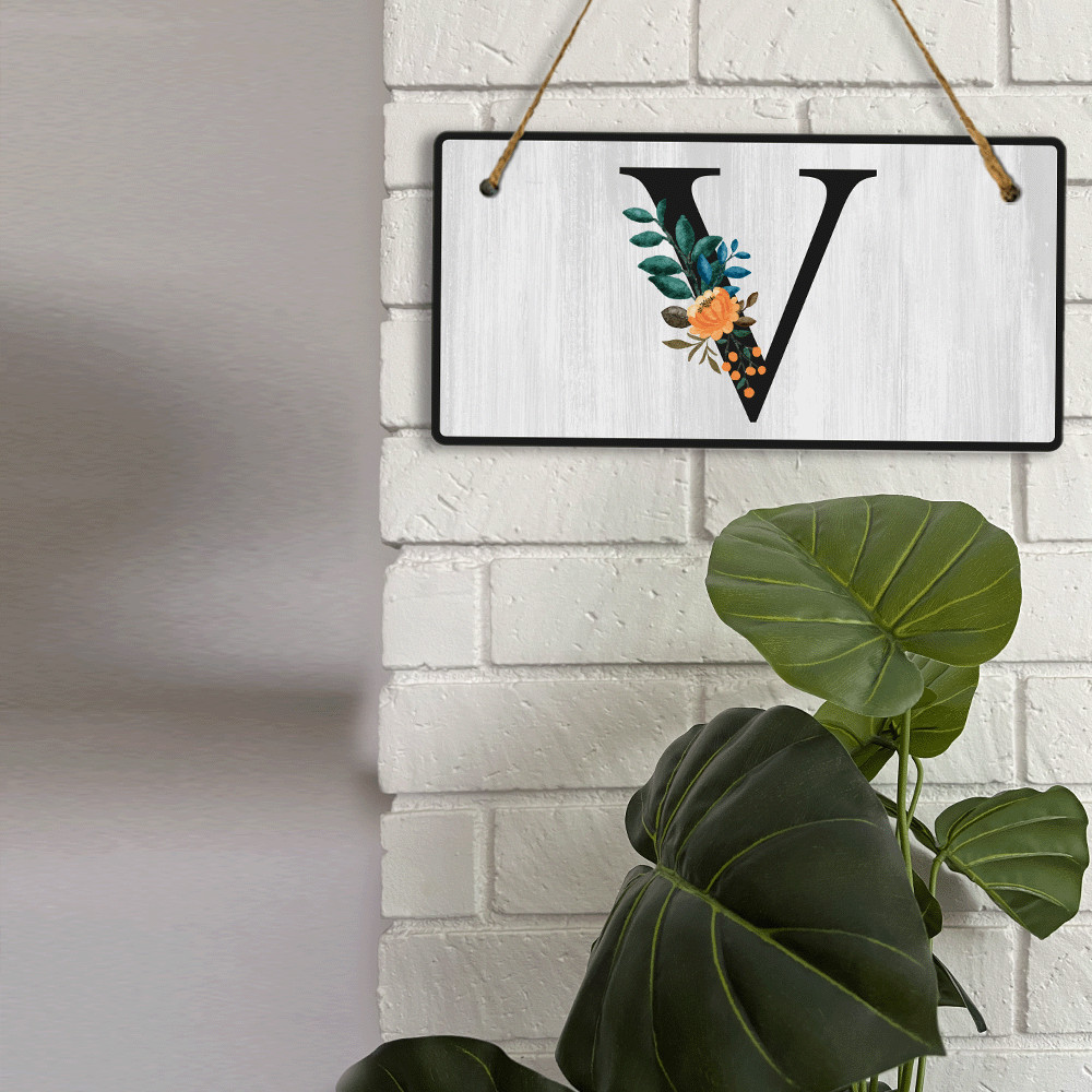 V Flower Decor 5×10 Hanging Wall or Door Sign | Alphabet Letter Room Decoration