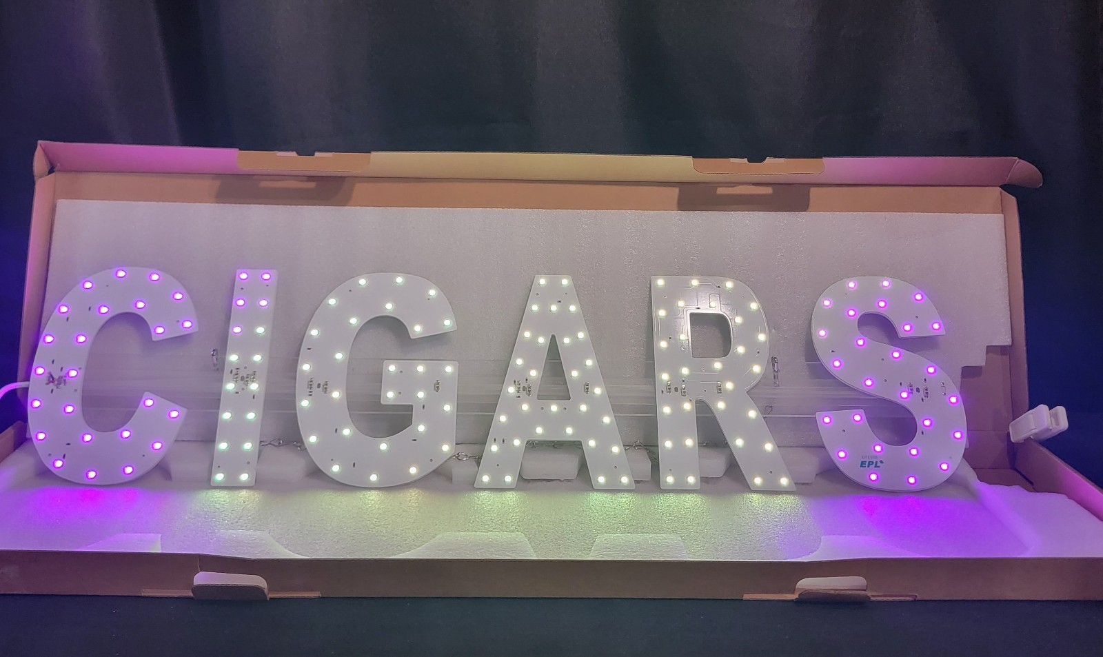 CIGARS Sign LED Light Spelled Out 32&Prime; x 8&Prime; Multi-color Settings Hang Chain Plug