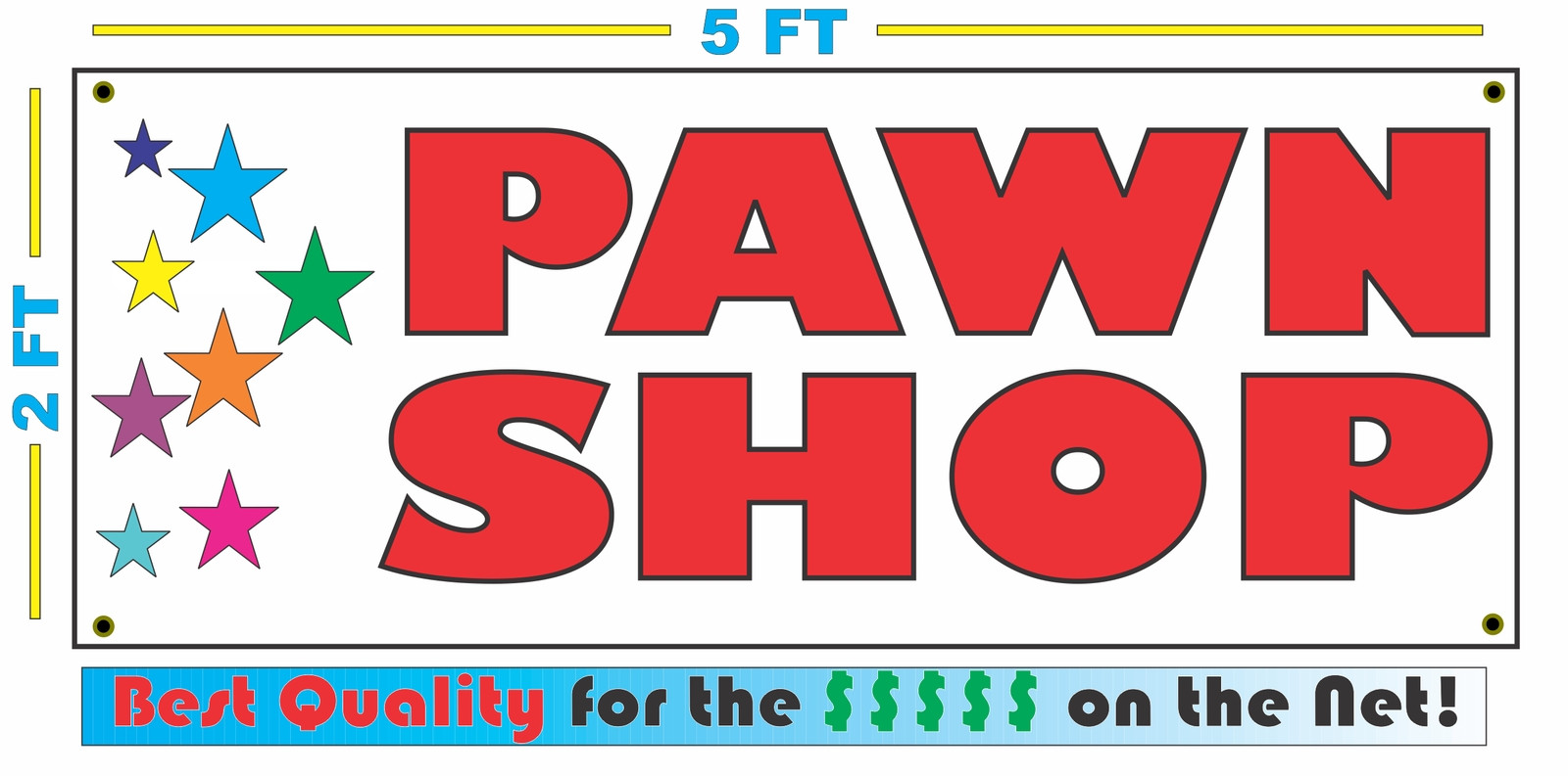 PAWN SHOP w Multi Colored Stars Banner Sign NEW Larger Size