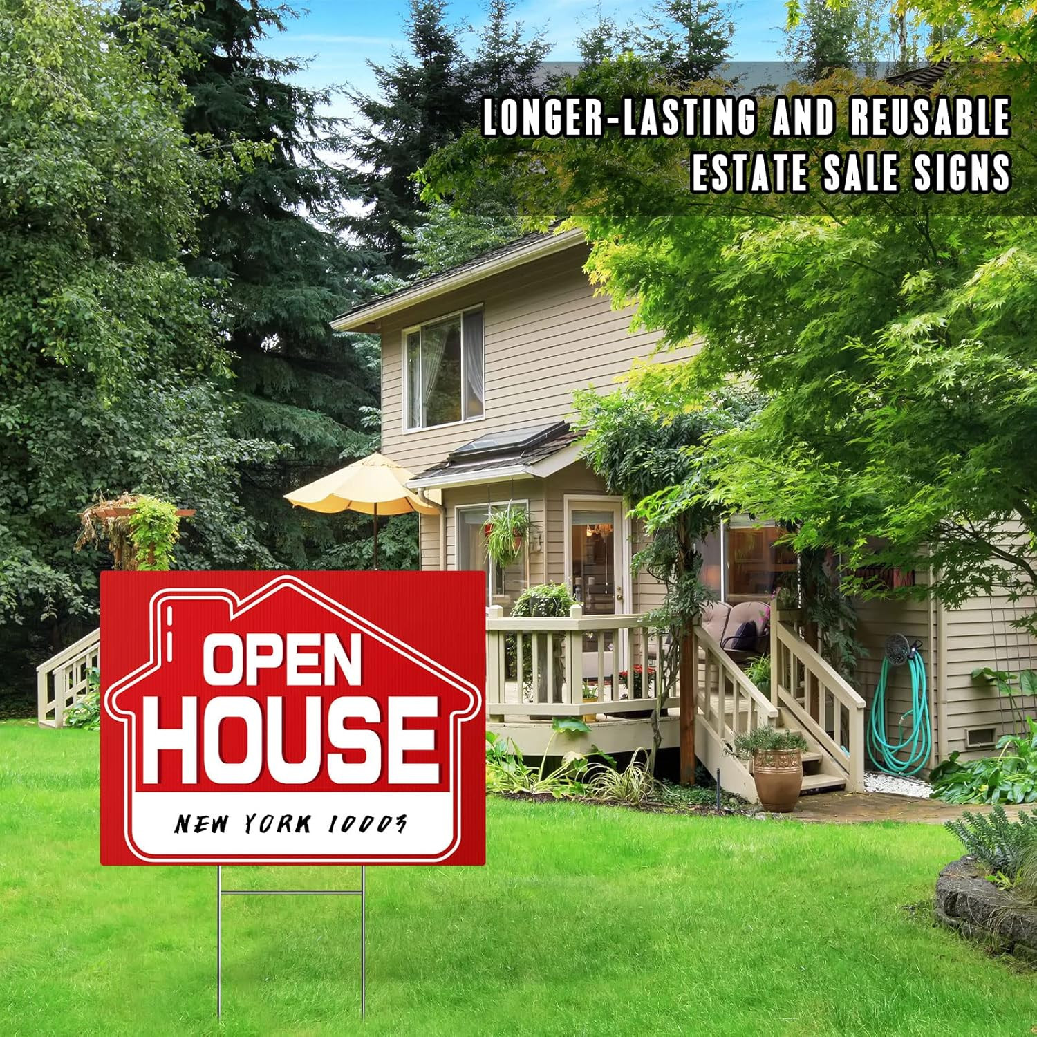Open House Signs (5 Pack), 16&Prime; X 12&Prime; Double-Sided Yard Sign with Metal H Stakes,