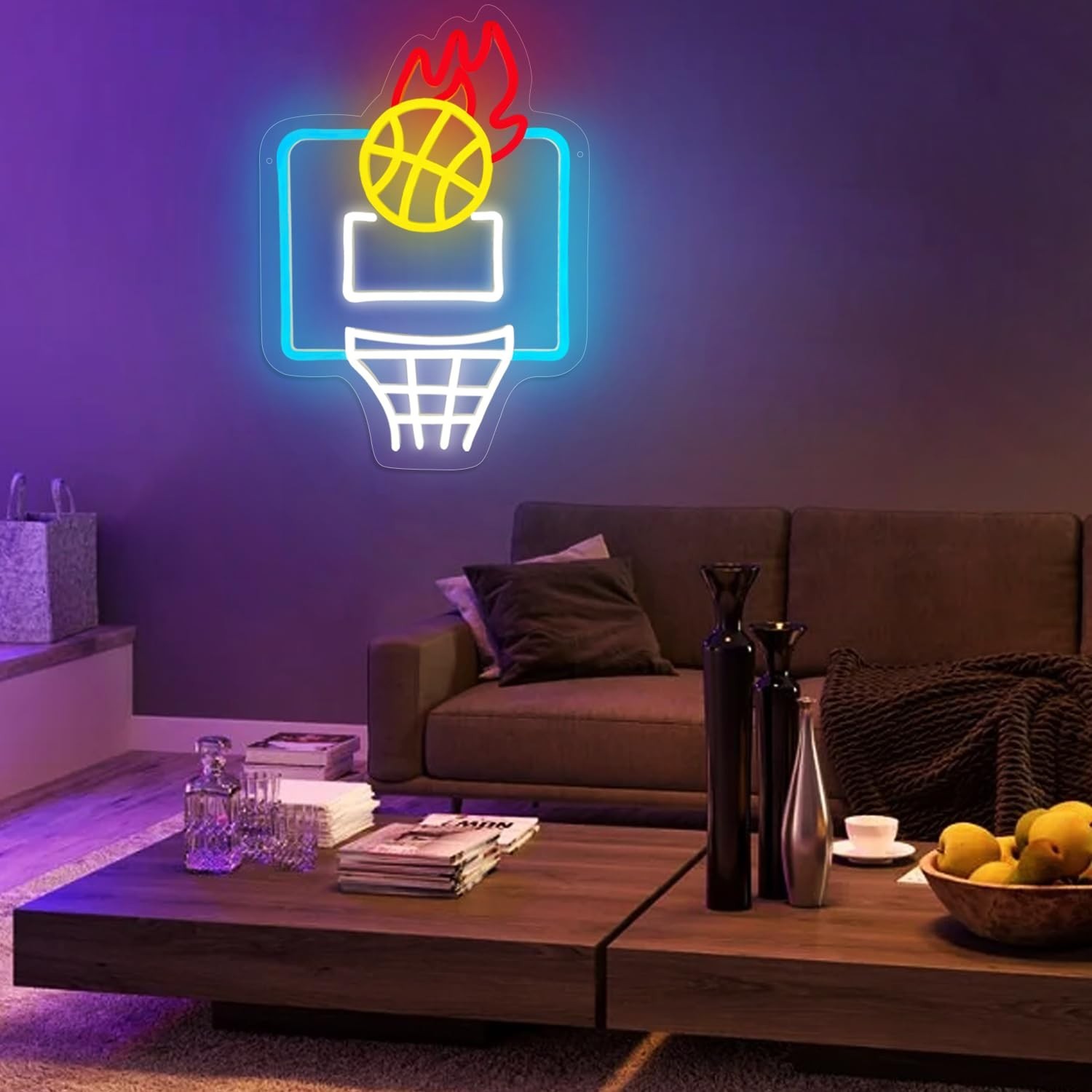 Basketball Neon Sign,Dimmable LED Neon Signs for Wall Decoration, USB Powered…