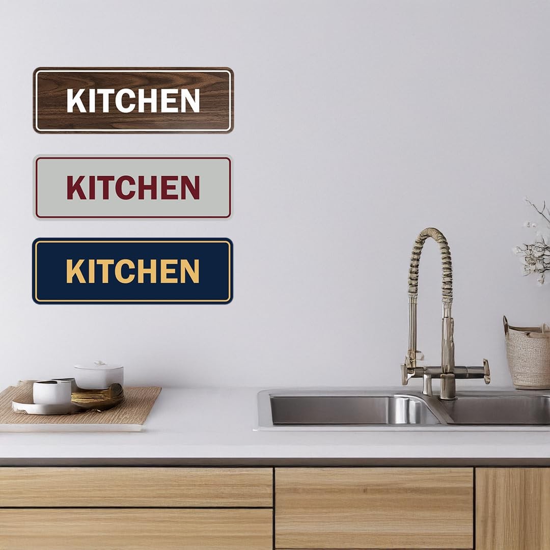 Standard Kitchen Sign Brushed Silver Large Wall Door Mount Hardware