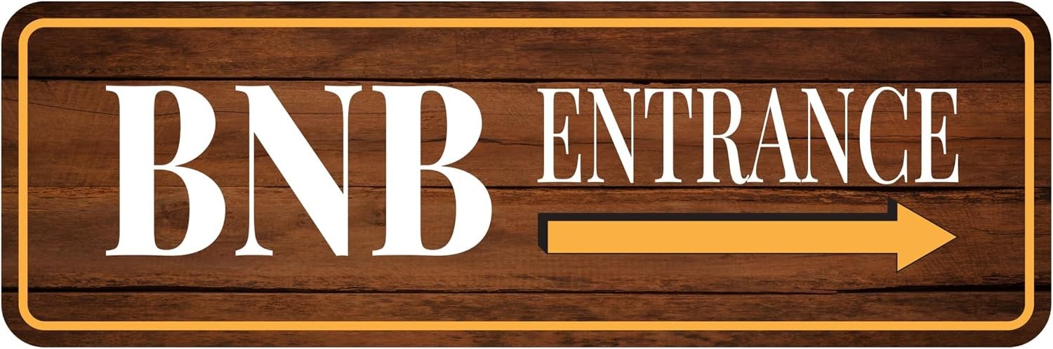 Standard Plus BNB Entrance (Right Arrow) Door or Wall Sign Brown 2&Prime; x 6&Prime;