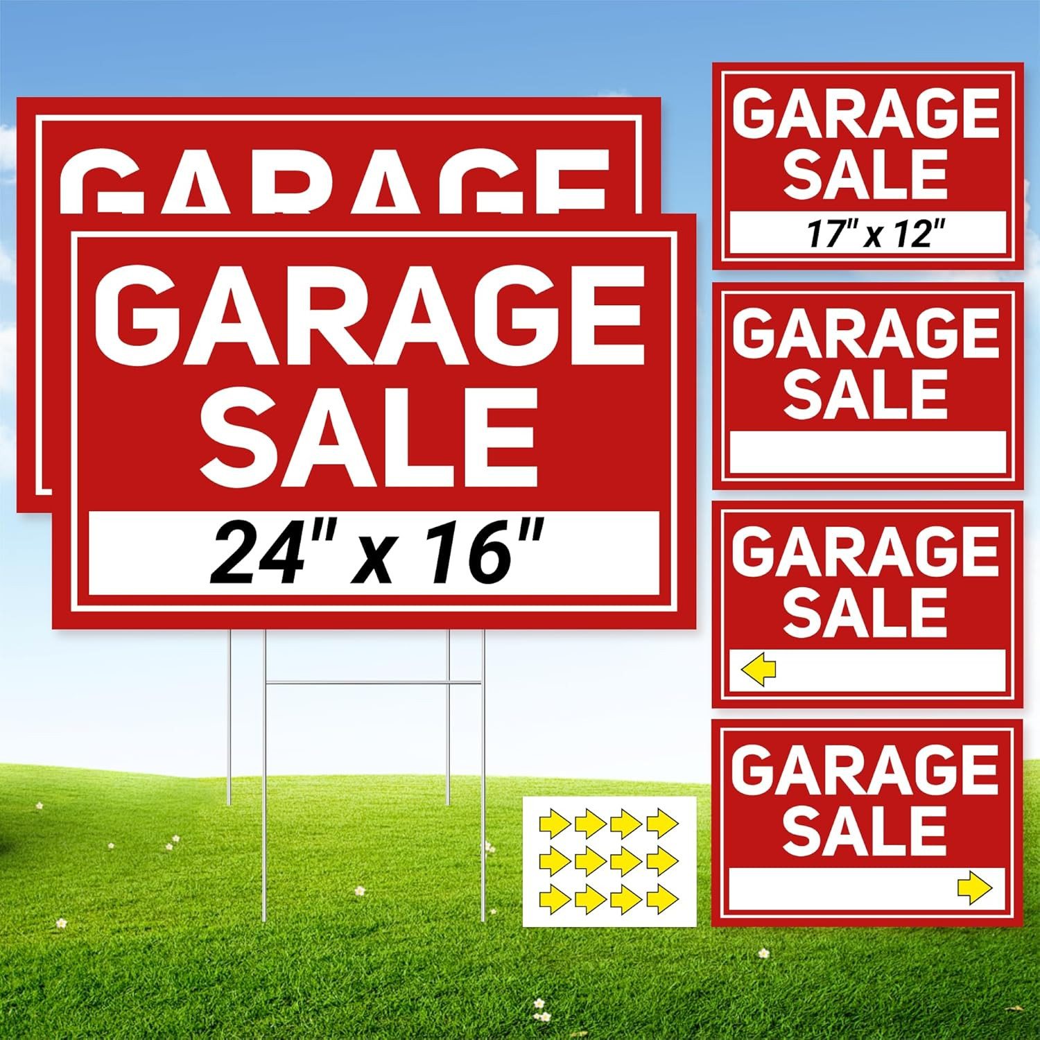 6 Pcs Garage Sale Signs with Stakes, 2 Foldable Extra-Large Garage Sale Signs 24