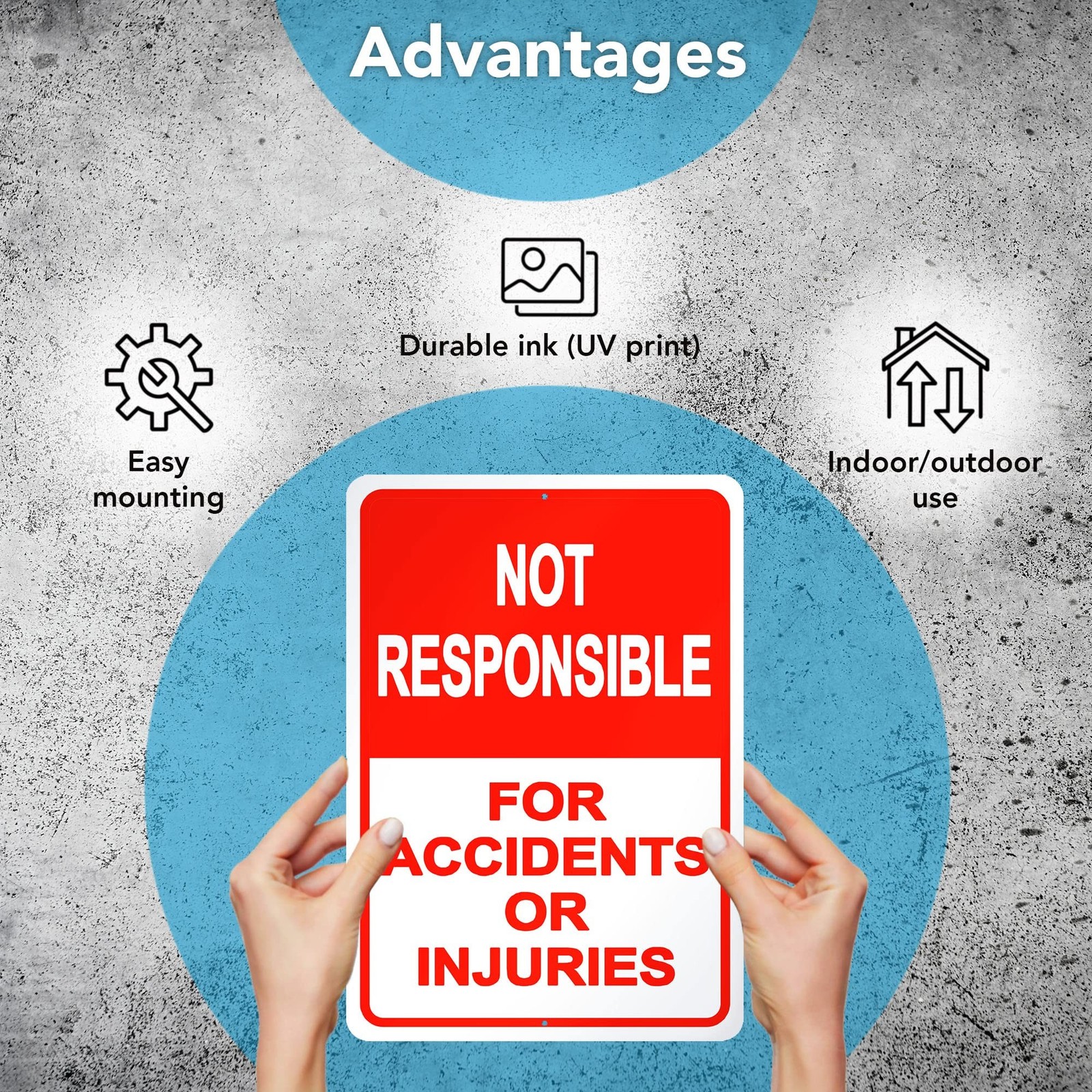 2-Pack Property Warning Sign: Not Responsible for Accidents or Injuries, 10&Prime; x 7
