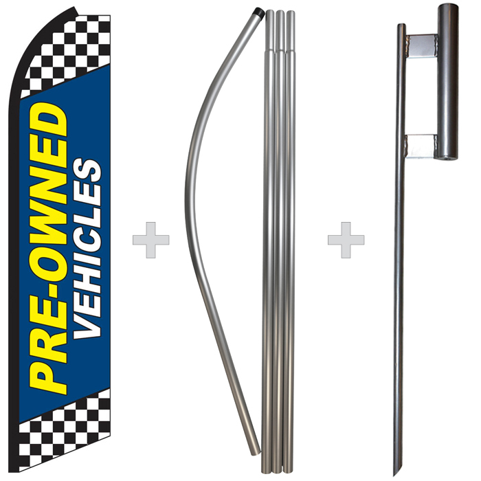 Pre-Owned Vehicles 15&prime; Tall Swooper Flag & Pole Kit Feather Super Bow Banner
