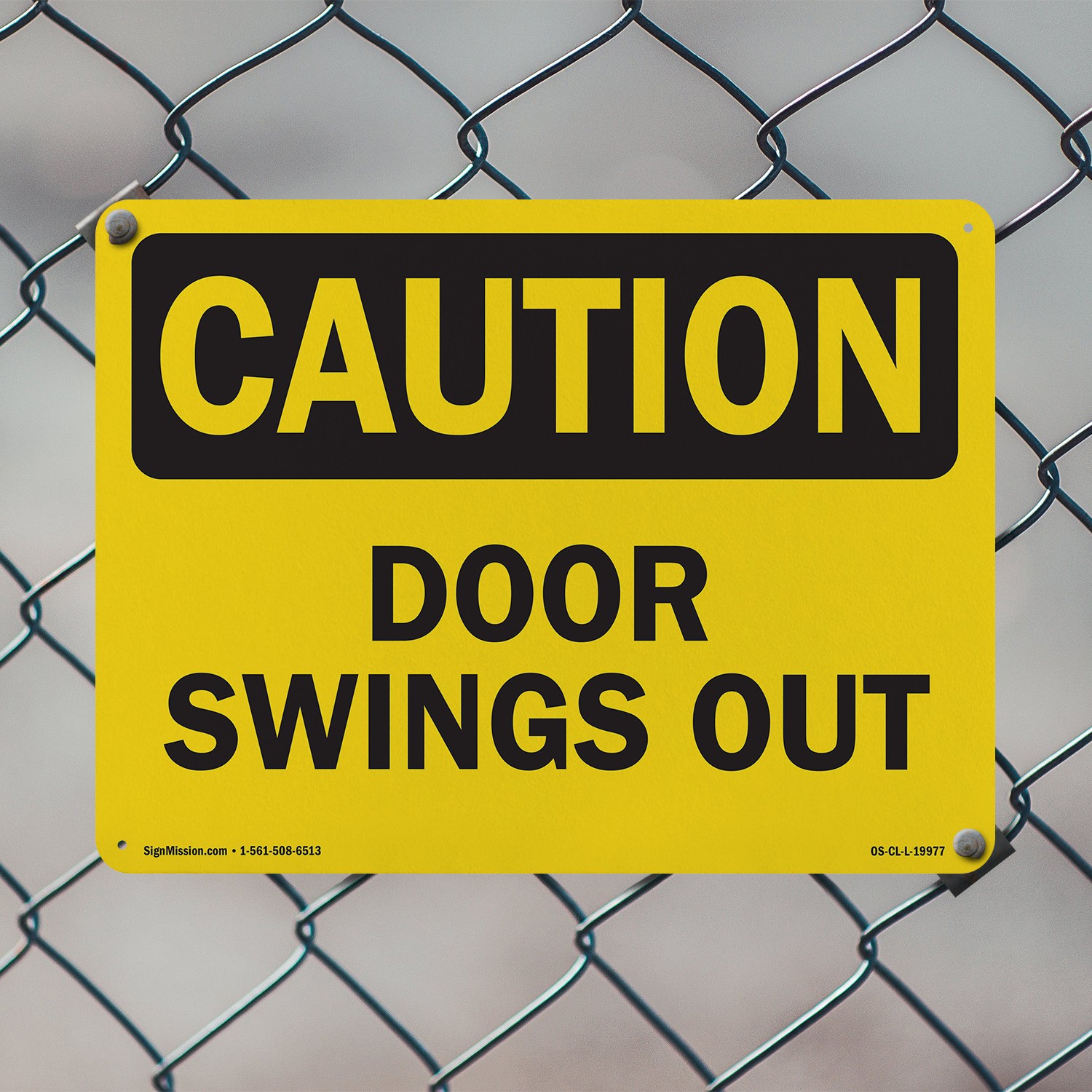 Door Swings Out OSHA Caution Sign Metal, Plastic, Or Decal – 5 or 10 Pack