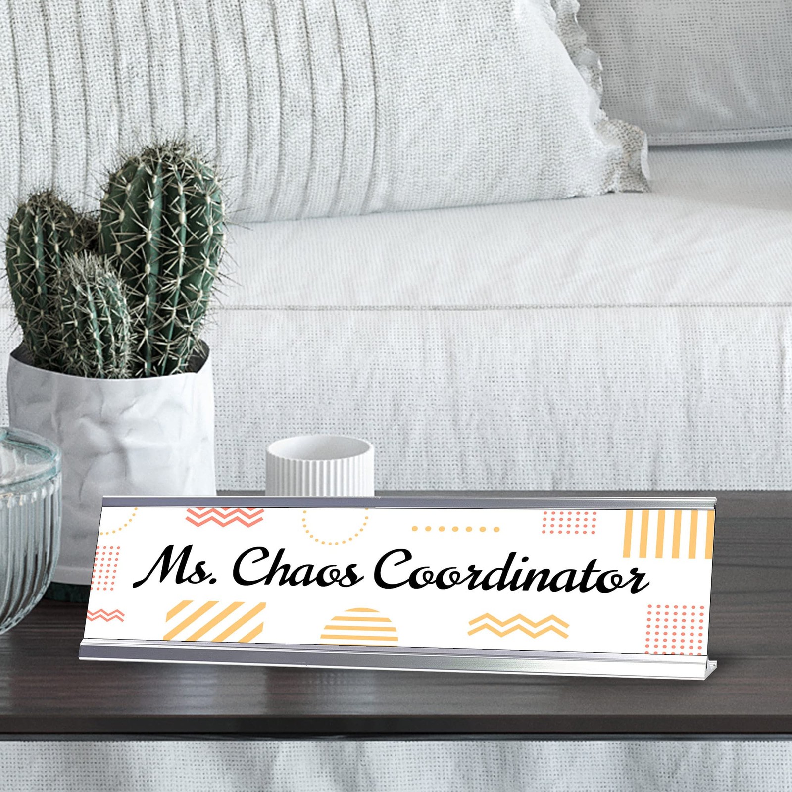 Ms Chaos Coordinator, Geometric Patterns Novelty Office Gift Desk Sign (2 x 8&Prime;)