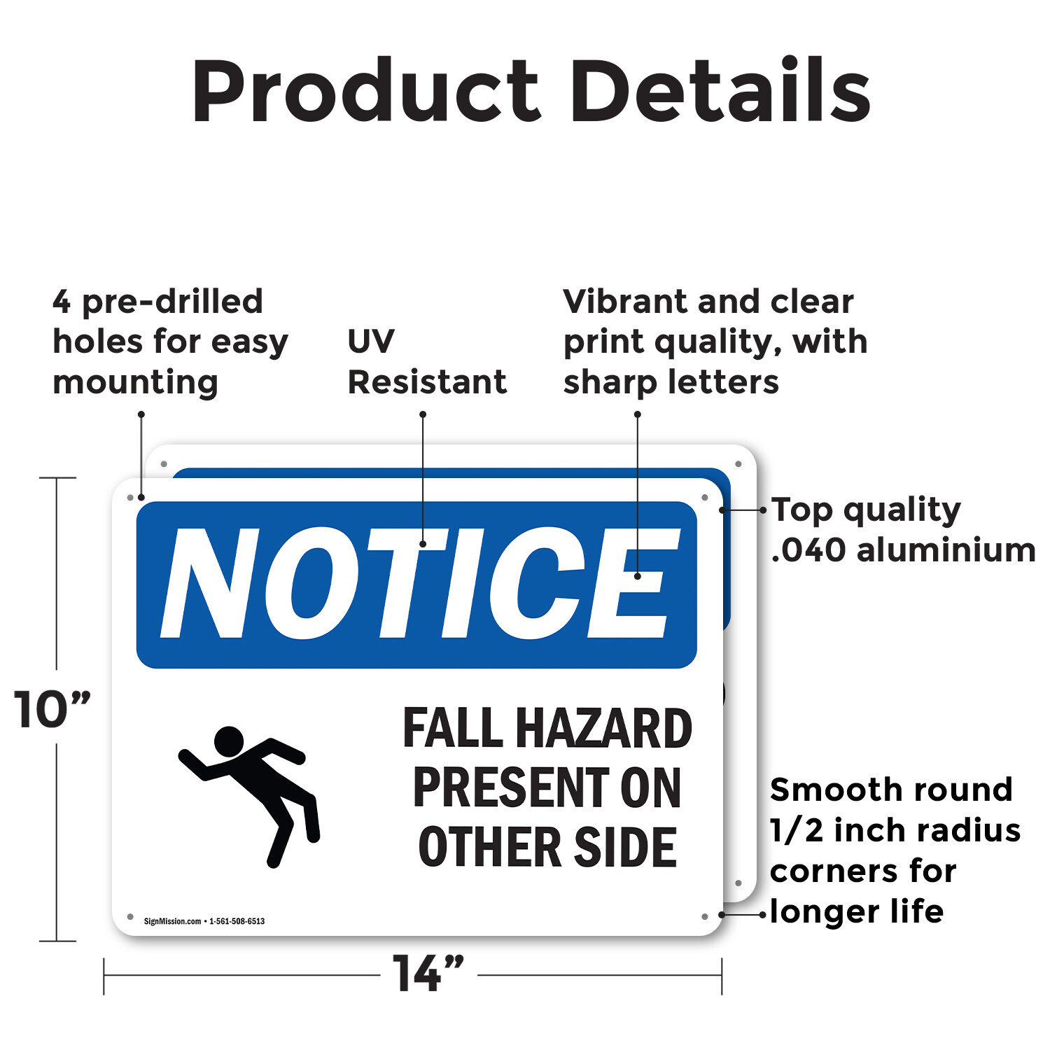 (2 Pack) Fall Hazard Present On Other Side OSHA Notice Sign Decal Metal Plastic