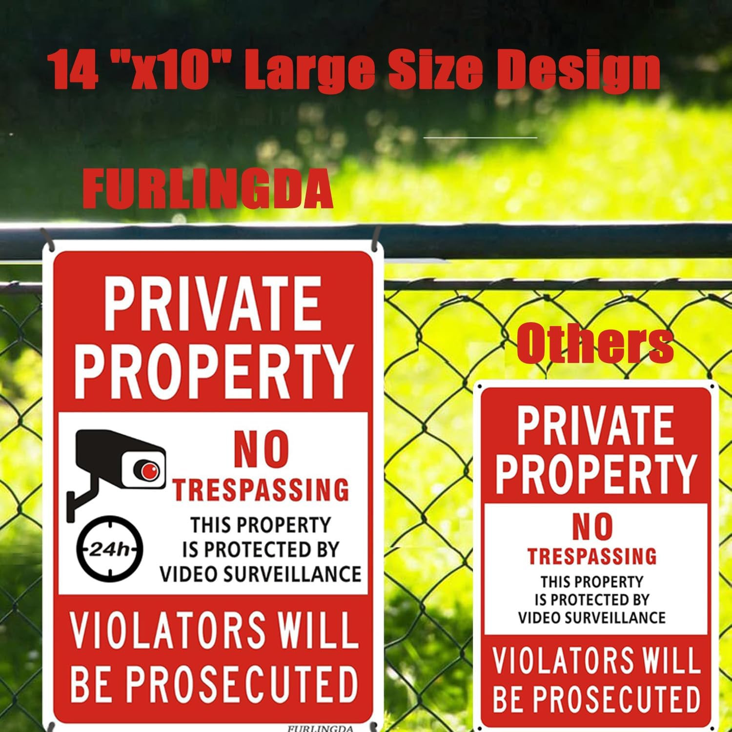2-Pack Large No Trespassing Signs Private Property, 18X12X0.4/14X10X0.4 Inch Thi
