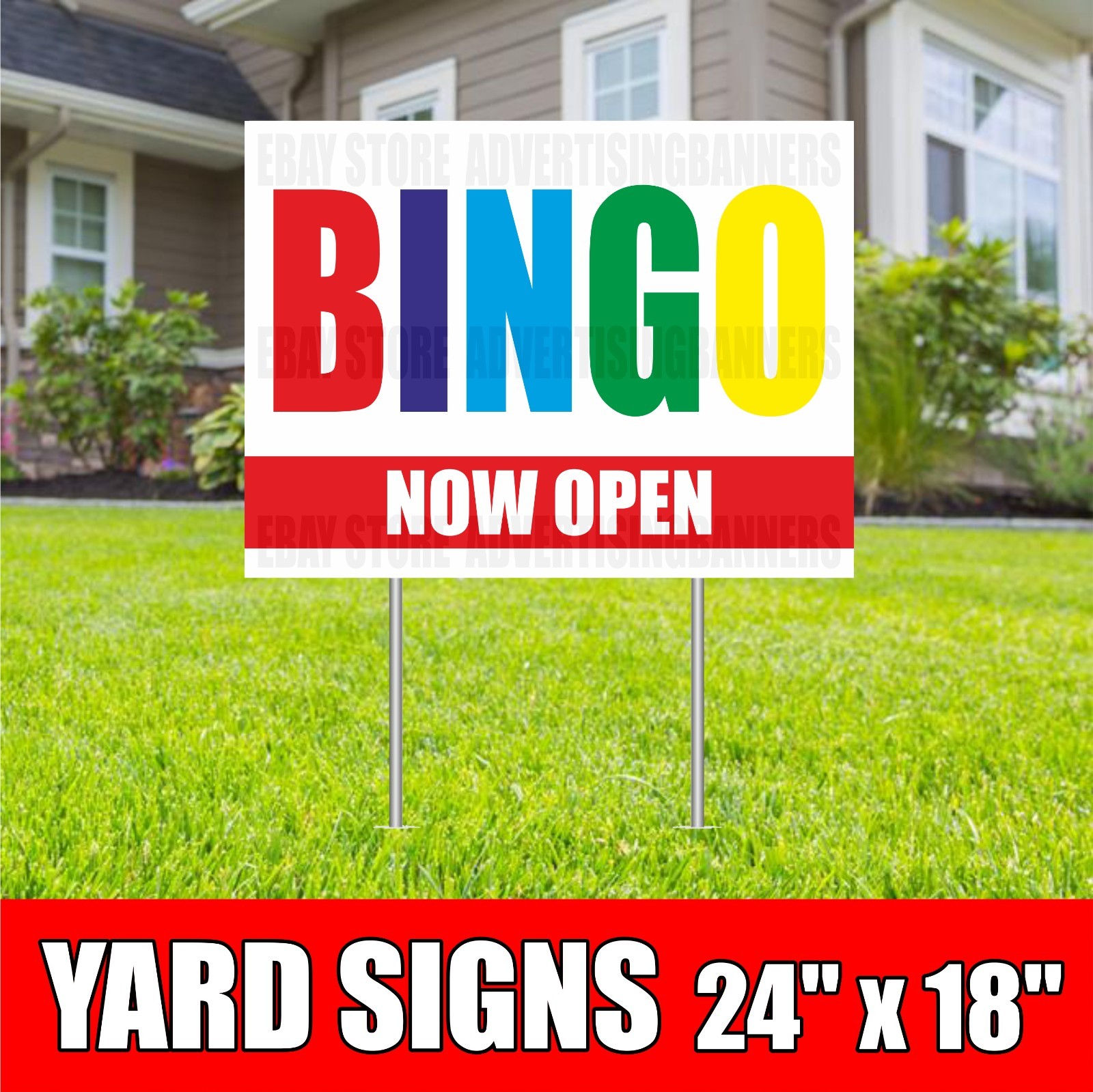 BINGO NOW OPEN Yard Sign with H-Stakes Lottery Tickets Tonight Scratchers