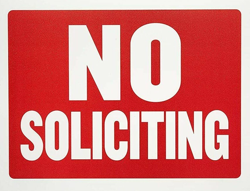 Flexible Plastic No Soliciting Signs – Red and white, 9 x 12 Inches, Waterproof