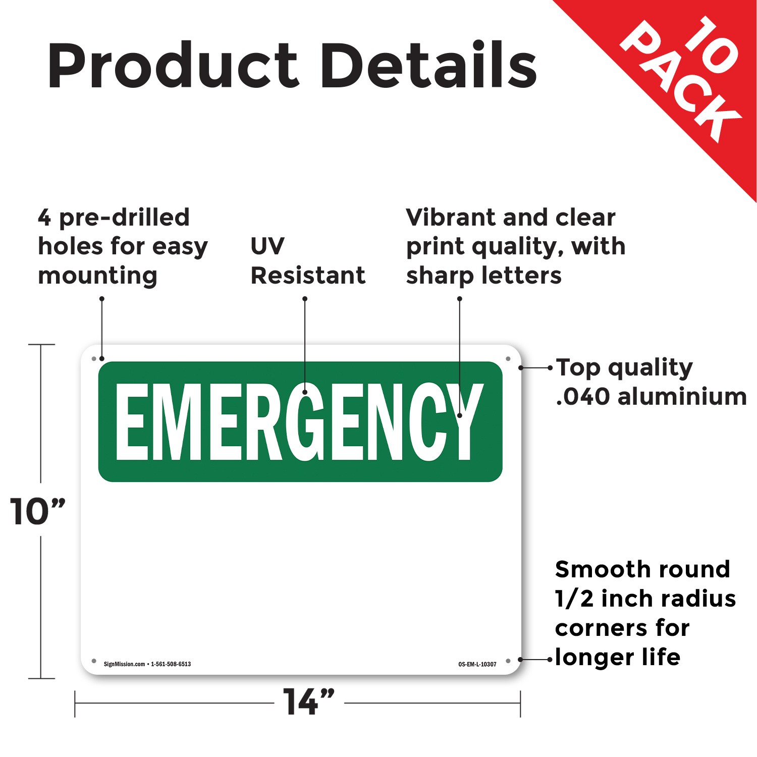 Blank Write OSHA Emergency Sign Metal, Plastic, Or Decal – 5 or 10 Pack