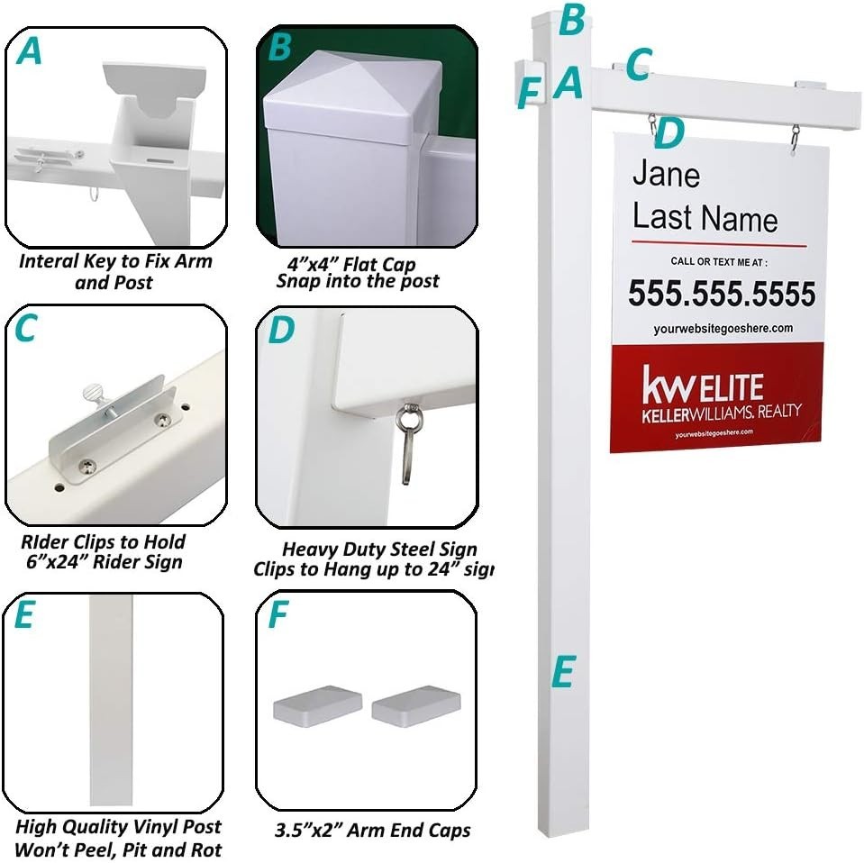 Vinyl PVC Real Estate Sign Post 6ft. Tall – White