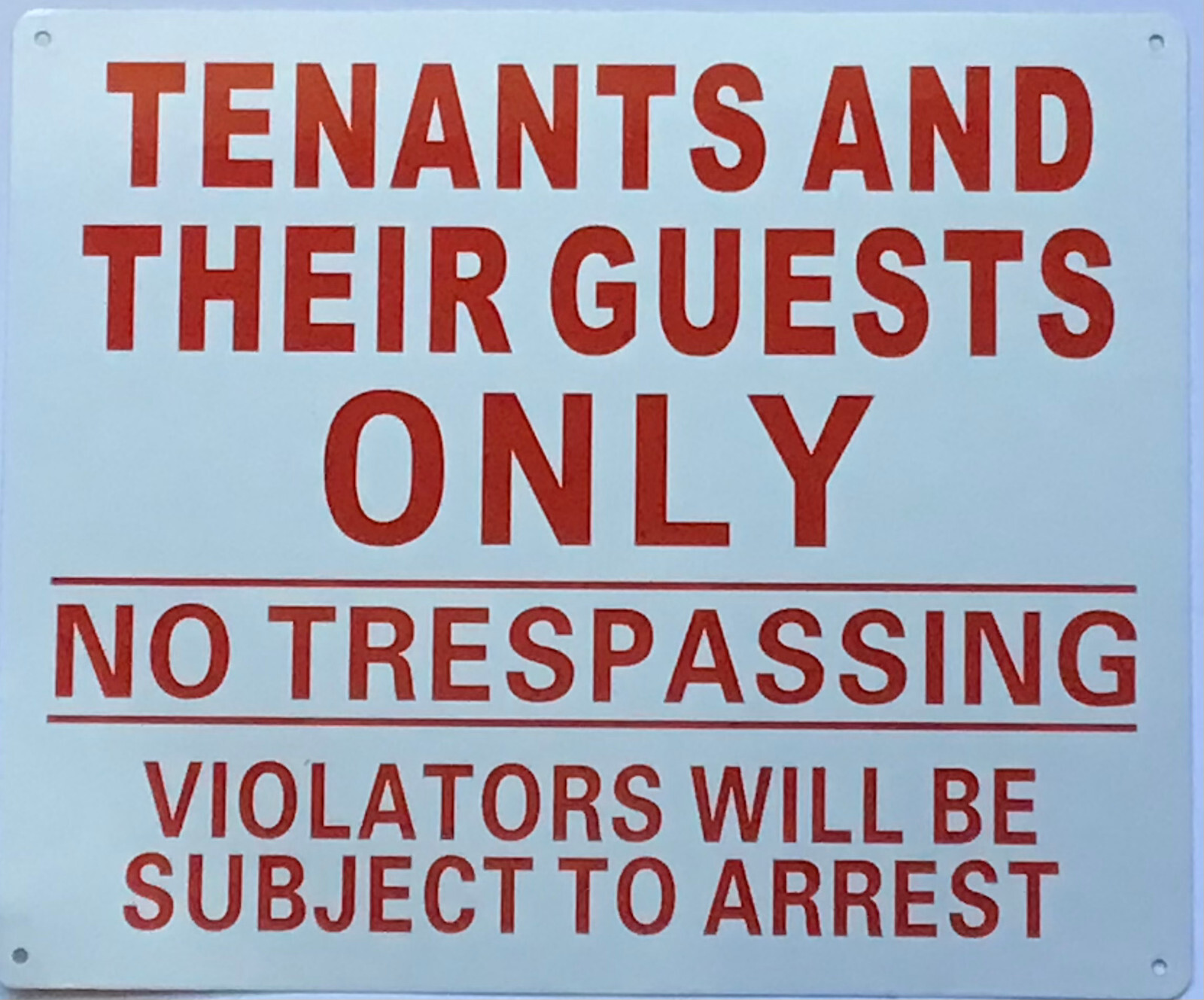 TENANTS AND GUEST ONLY SIGN, (10×12 White, Aluminum) -REF24-1027