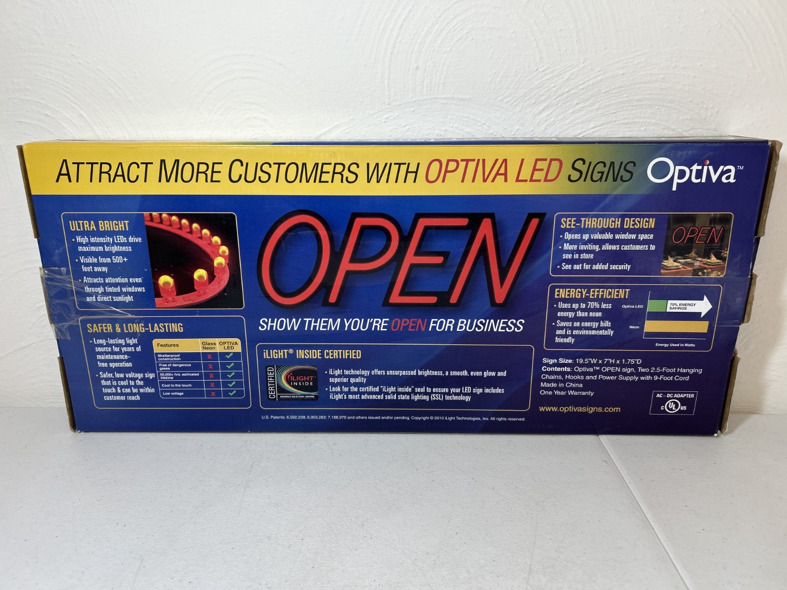Optiva OPEN Sign 19.5&Prime; Ultra Bright LED Hanging Business Sign S-SGN-06003-00