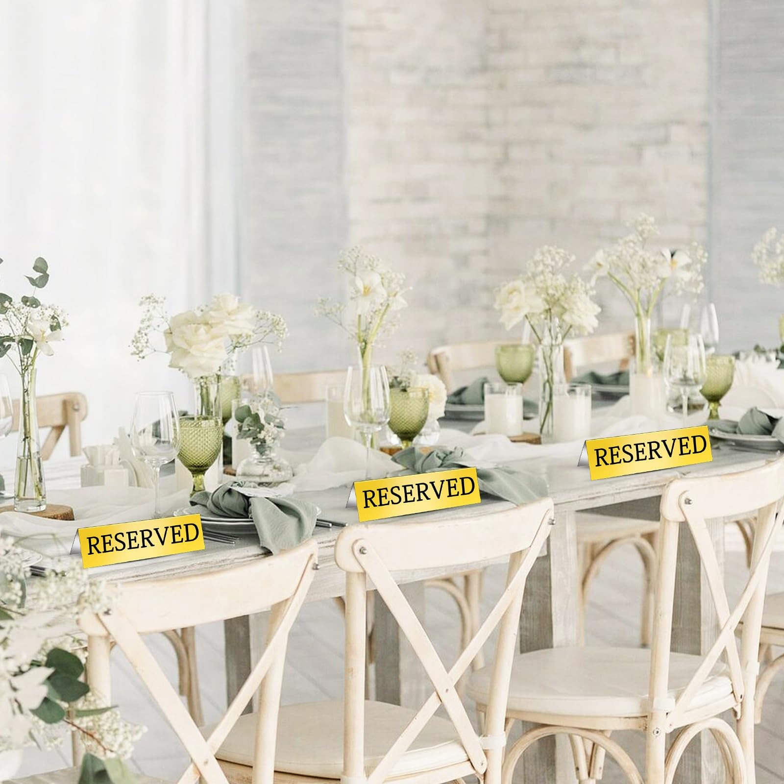 24 PCS Golden Metal Reserved Table Signs Double Sided Tent 5.91×3.15 Inch