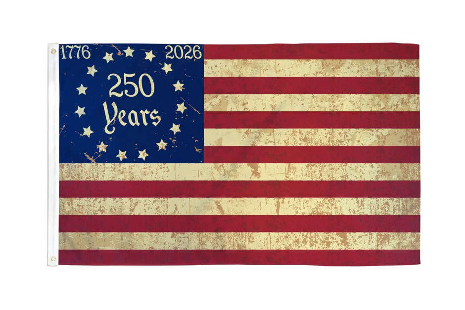 250 America Tea-Stained Flag 3x5ft Poly 250 Years Banner Sign Fourth of July USA