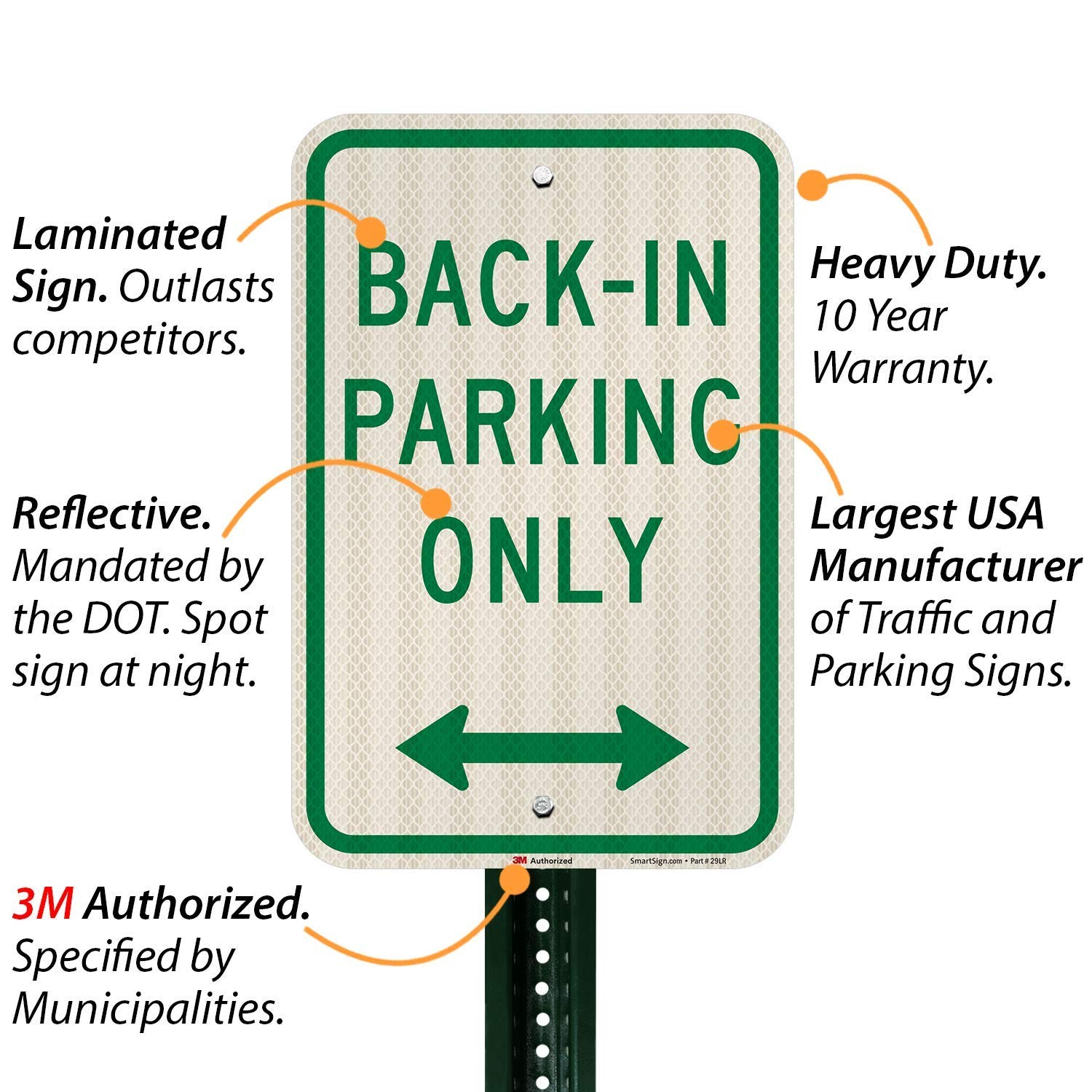 1 PCS K6986HI12x18 12×18 Inch BackIn Parking Only Sign Reflective Arrow