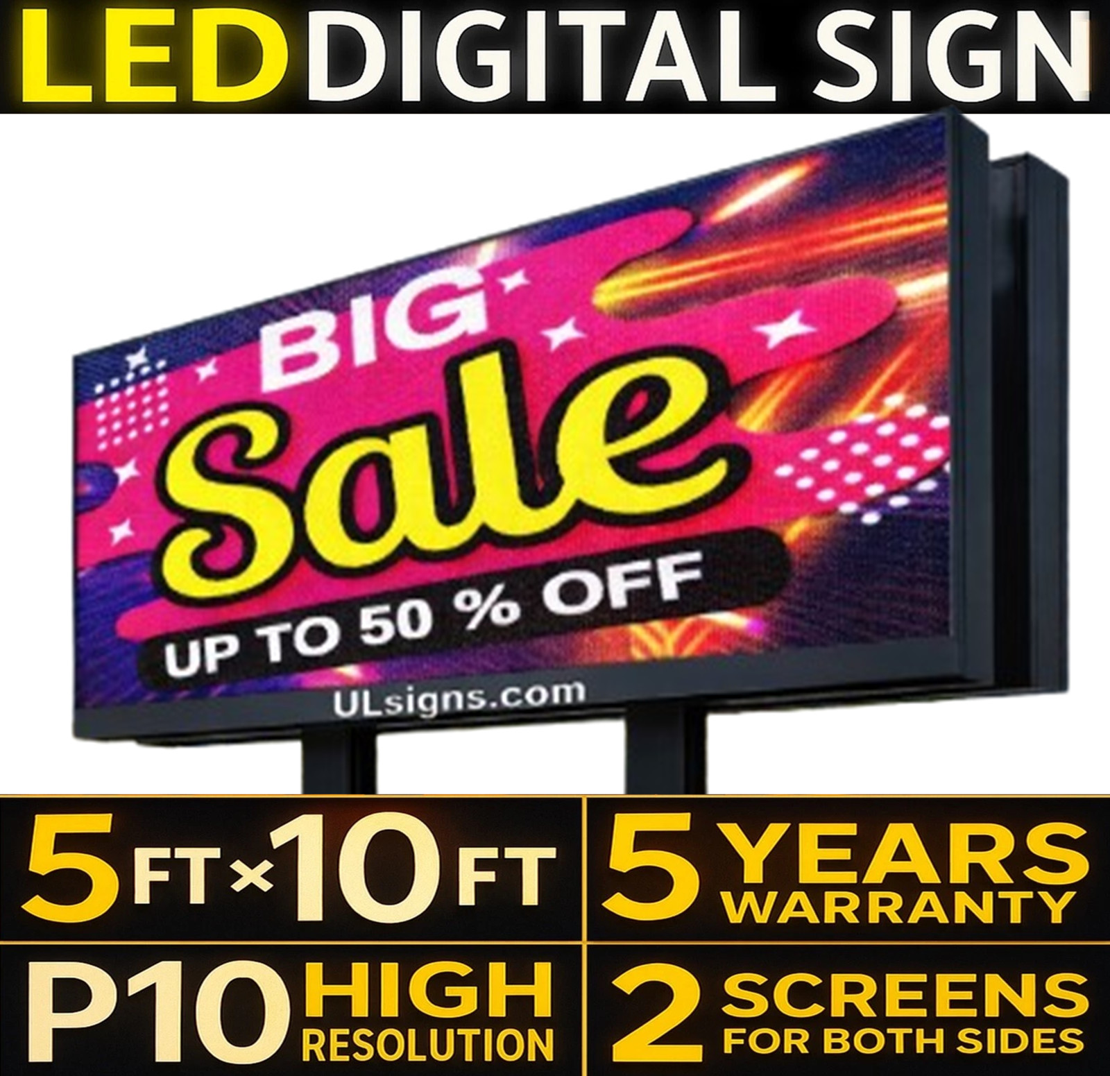 5&prime; x 10&prime; P10 Outdoor Double-Sided Full-Color LED Billboard Sign 5 Years Warranty