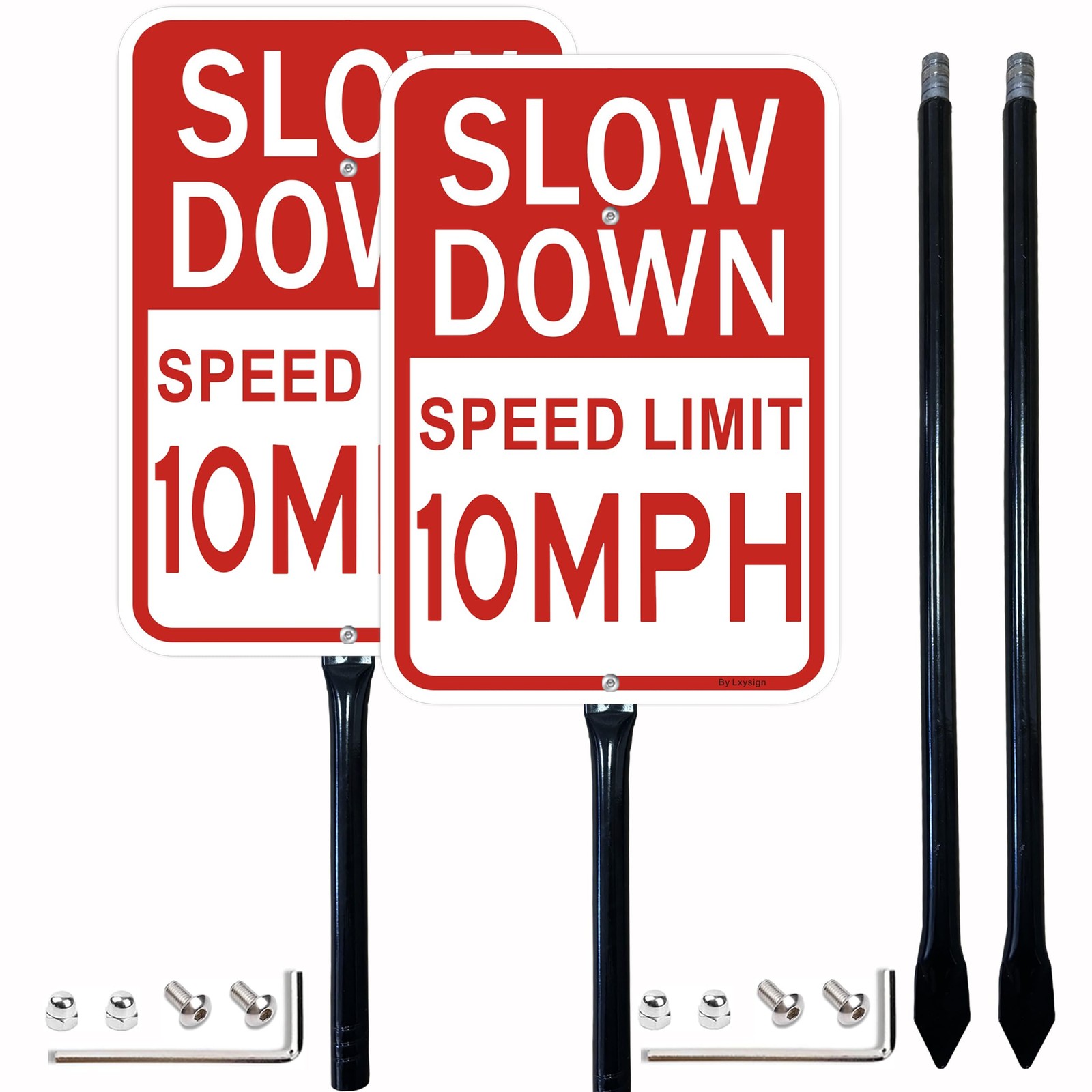 14×10 Inch Slow Down Speed Limit 10 MPH Sign with 36 Inch Metal Stakes 2 PCS