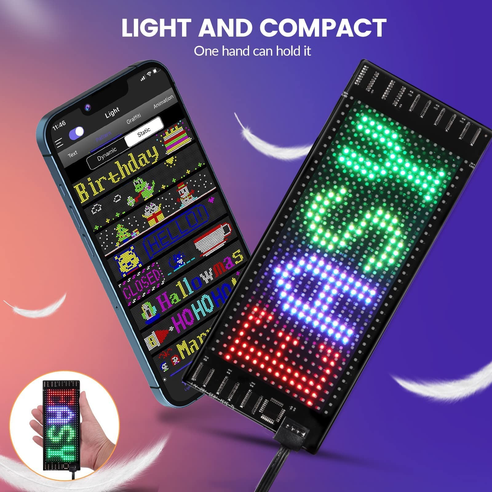 LED Sign for Car, 7 »x3 »Flexible LED Matrix Panel USB 5V Bluetooth Applicati…