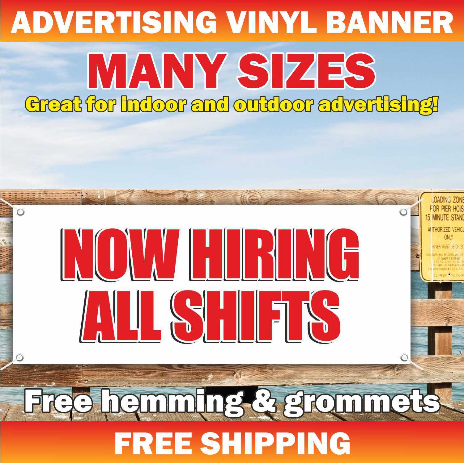 NOW HIRING ALL SHIFTS Advertising Banner Vinyl Mesh Sign job shop bar buffet