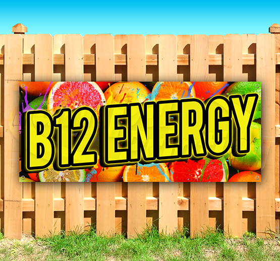 B12 ENERGY Advertising Vinyl Banner Flag Sign USA 15&Prime; 18&Prime; 20&Prime; 30&Prime; 48&Prime;