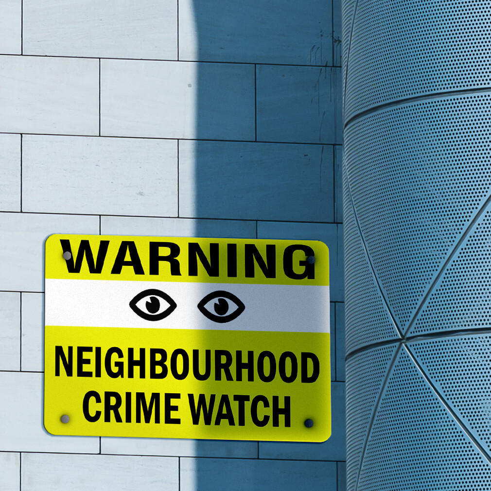 Aluminum Horizontal Metal Sign Warning Neighborhood Crime Watch Security
