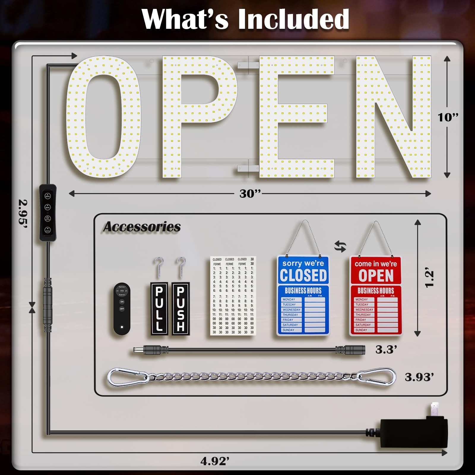 Ultra Bright LED Open Sign 30&Prime;x10&Prime;, Remote Control, Dimmable, Foldable – Cafe, S