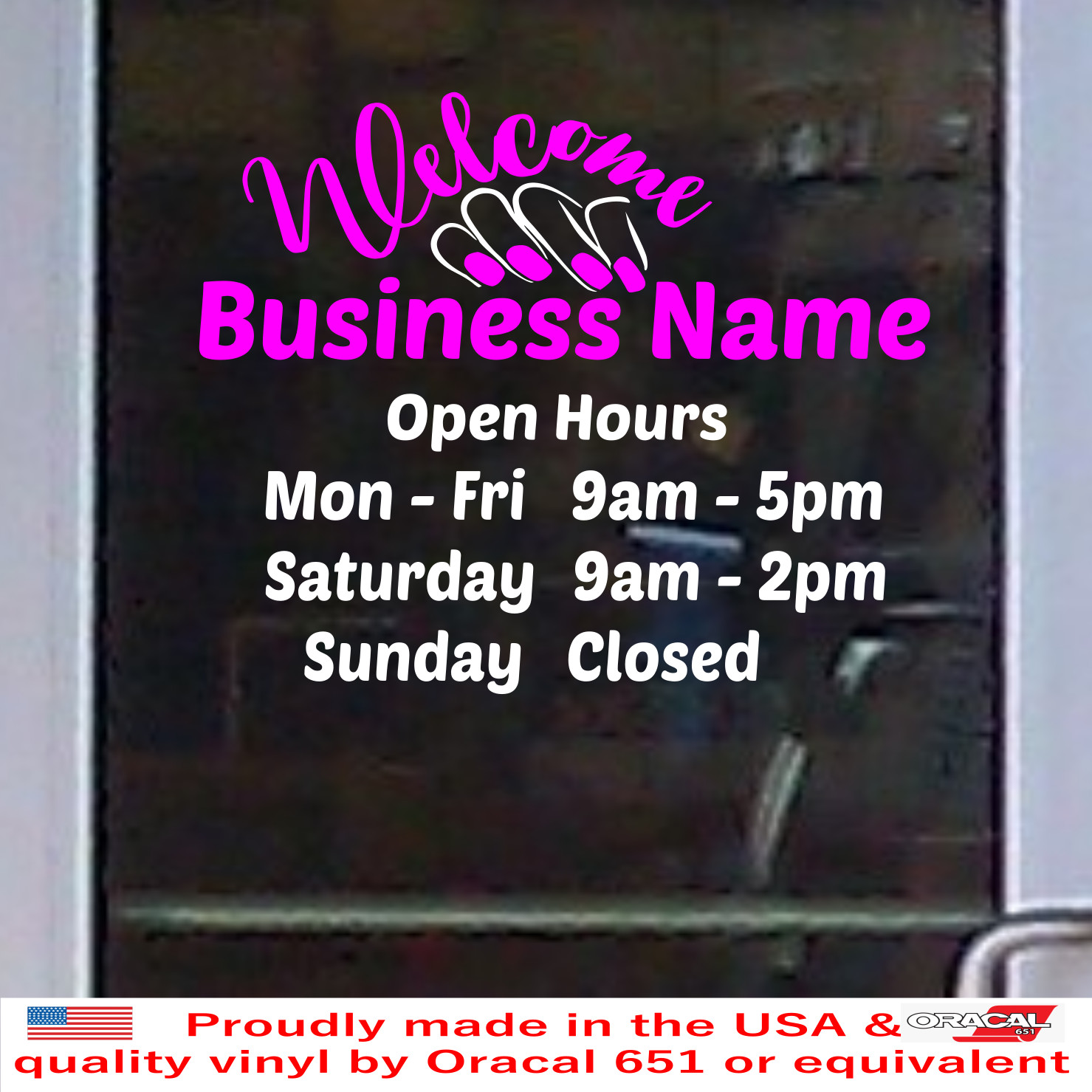 Custom NAIL SPA Store Shop Name BUSINESS OPEN HOURS Vinyl Die Cut Window Decal