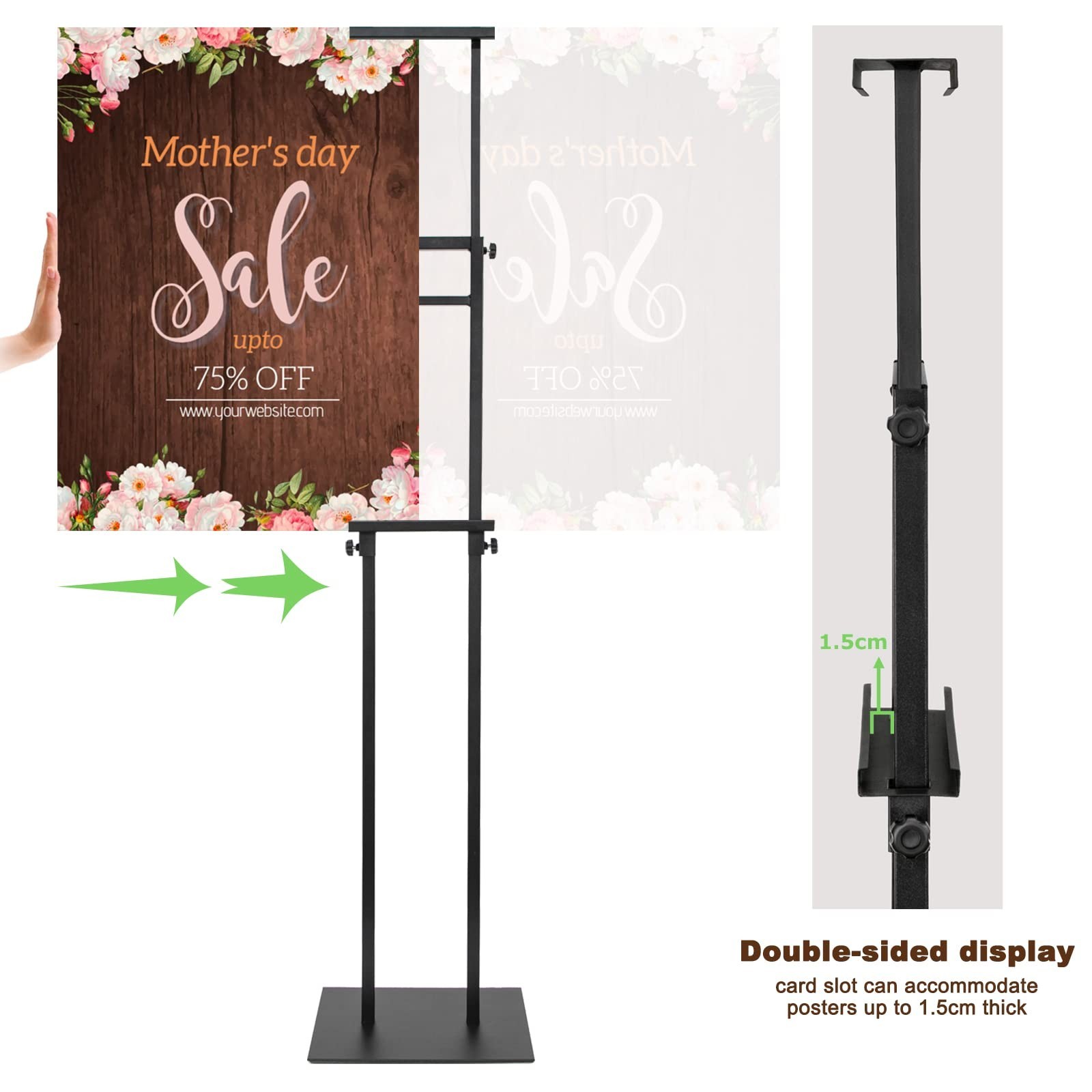 Black Pedestal Poster Sign Stand for Display, Adjustable Height Up to 80 Inch…