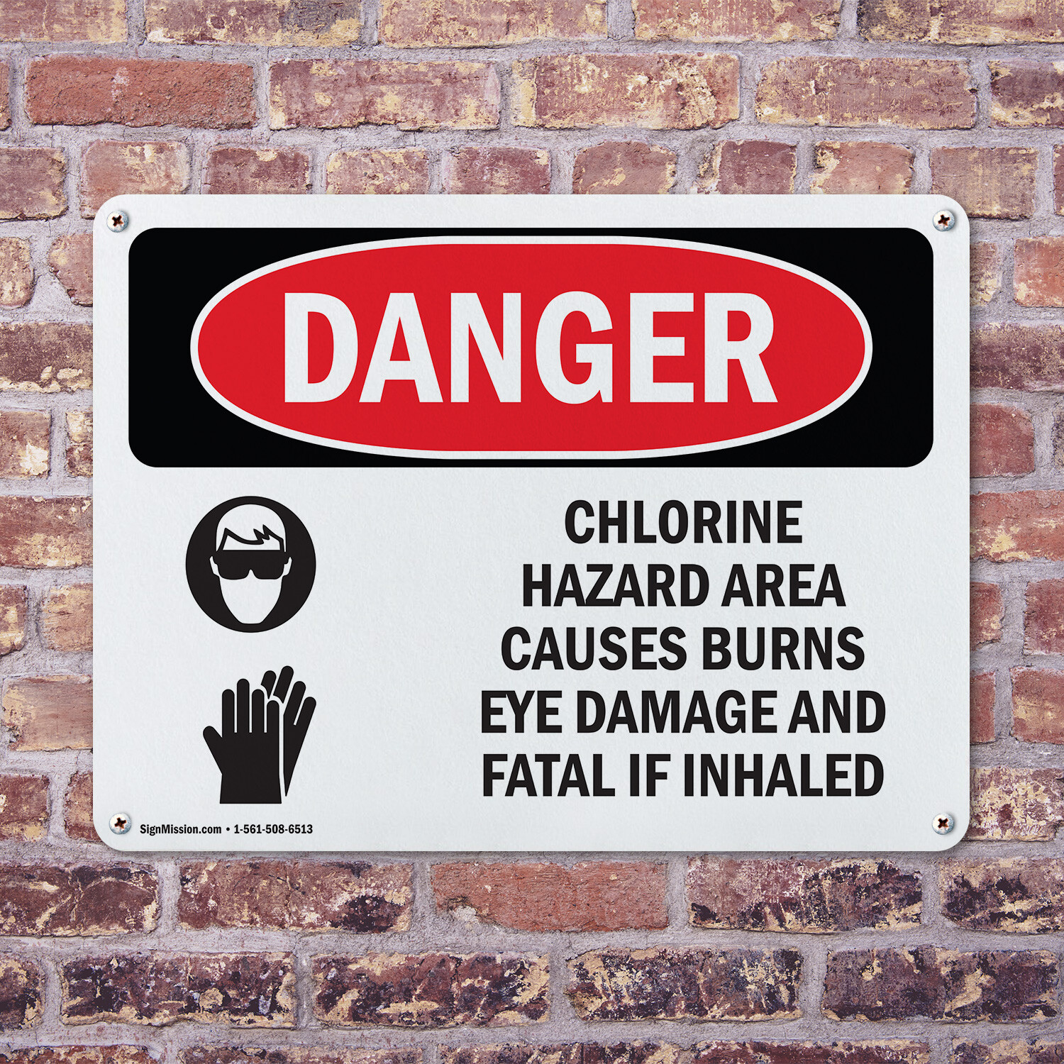 (2 Pack) Chlorine Hazard Area OSHA Danger Sign Decal Metal Plastic