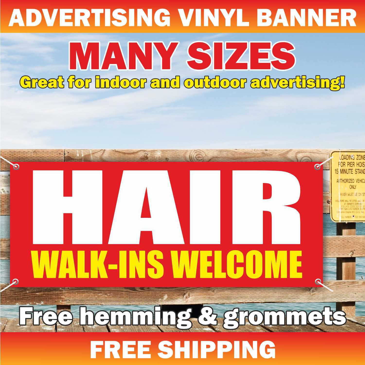 HAIR WALK-INS WELCOME Advertising Banner Vinyl Mesh Sign beauty spa barber shop