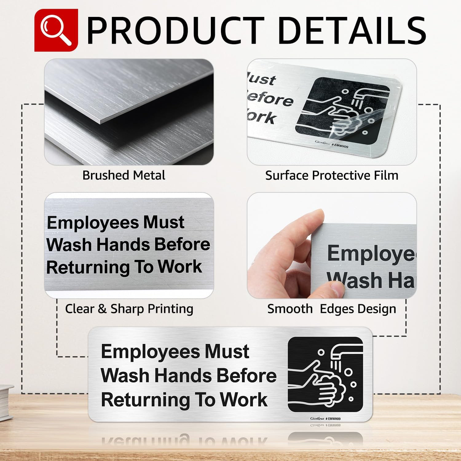 Employees Must Wash Hands before Returning to Work Sign,9 X 3 Inches Hand Washin