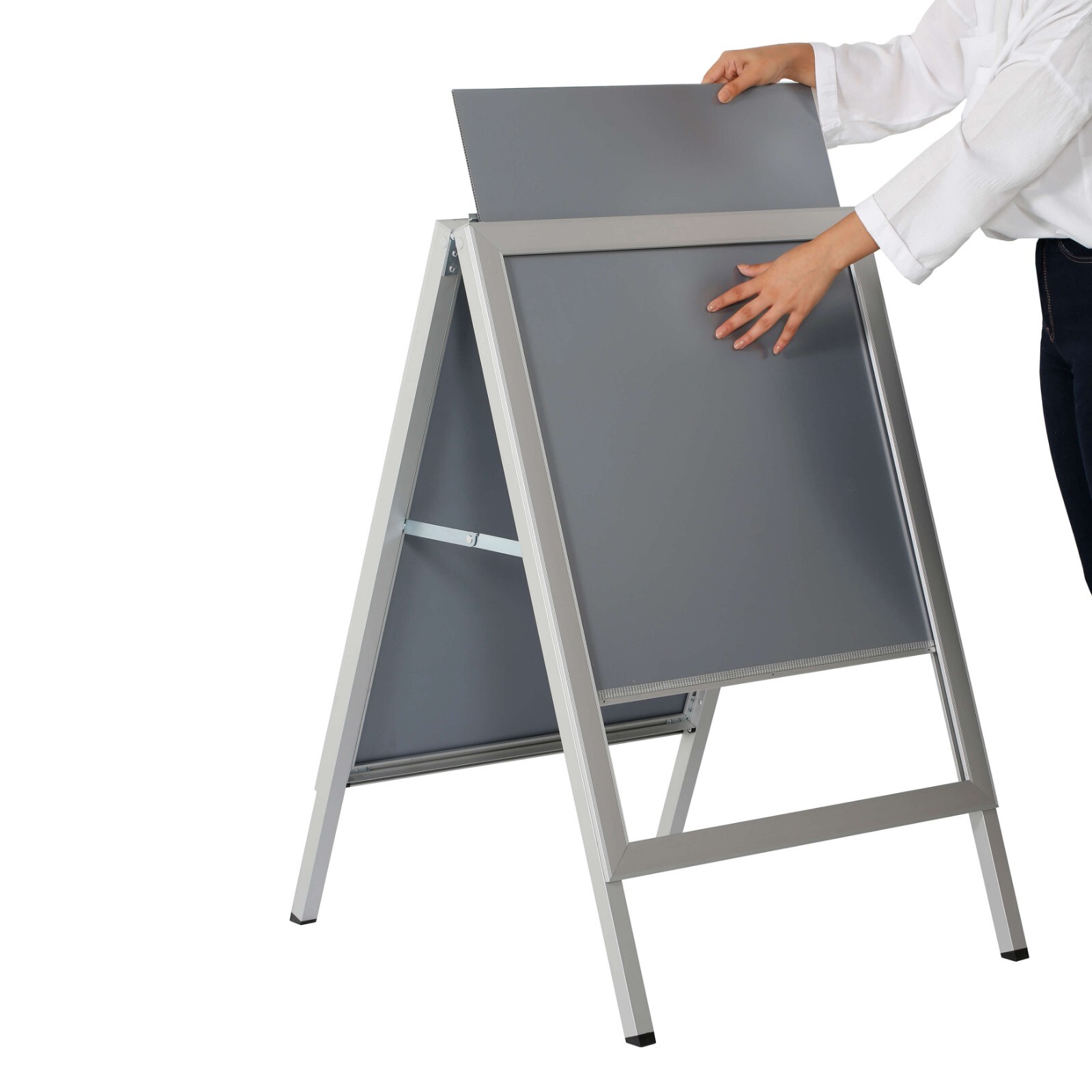 Slide-in A Frame Menu Double Sided Display Board 22×28&Prime; Sidewalk Sign Silver