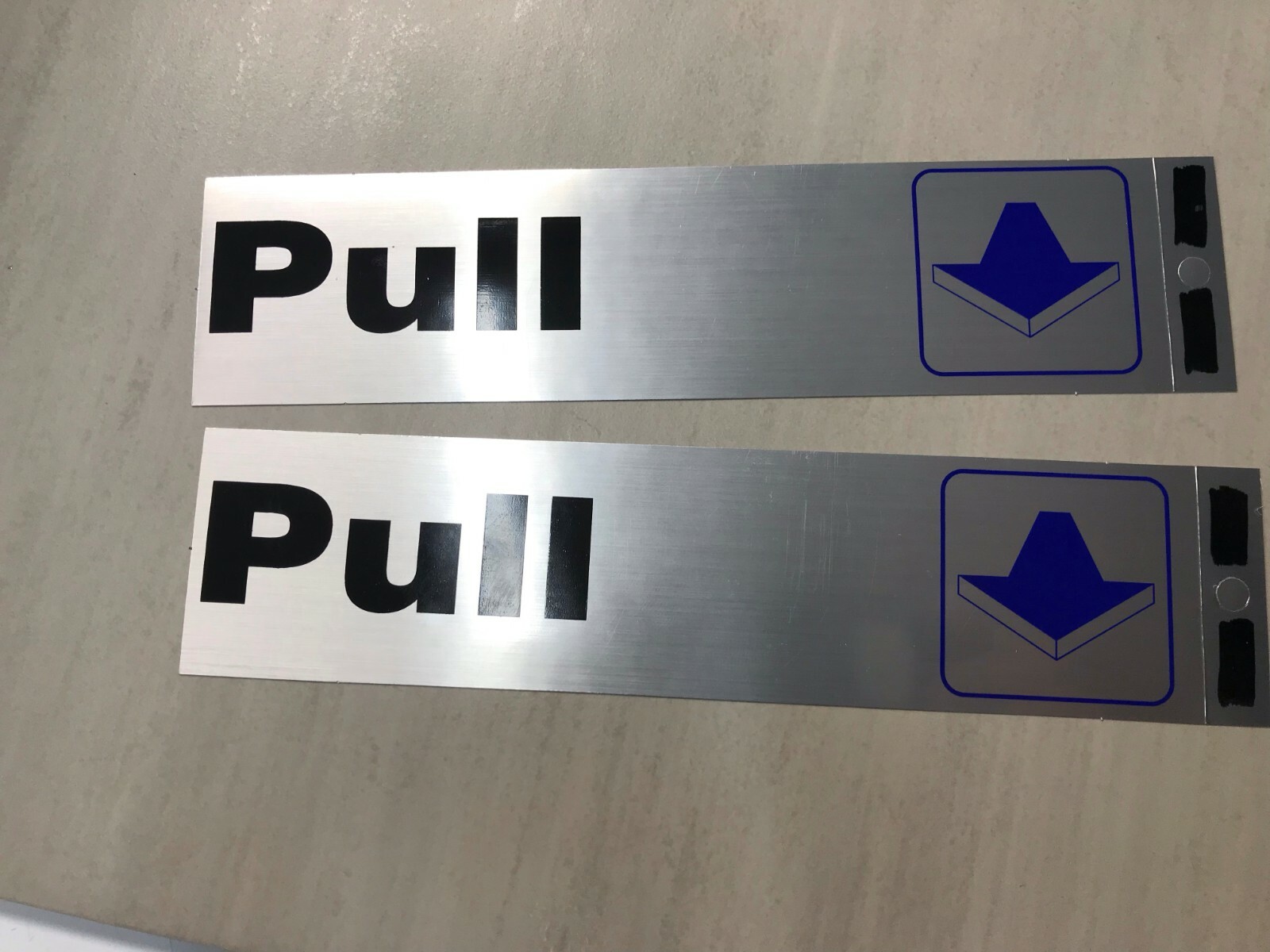 Pull Sign, Black & Blue, Mylar 2×8 Self-Adhesive SET OF 2