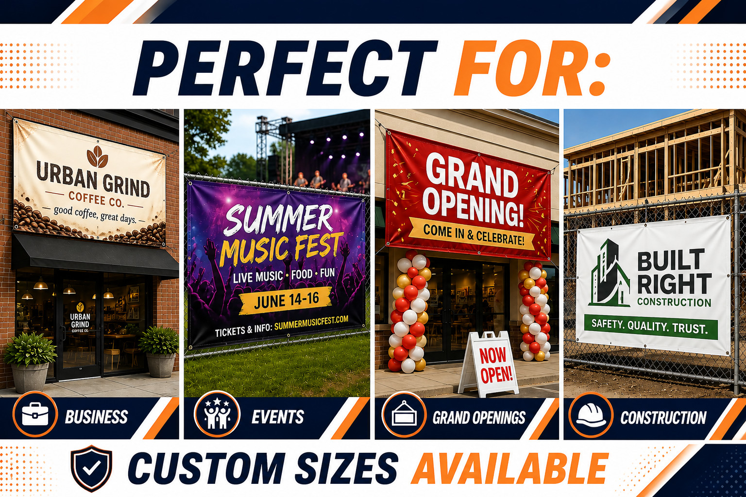 Custom Vinyl Banner Waterproof UV Resistant 13oz Heavy Duty Fast Shipping USA