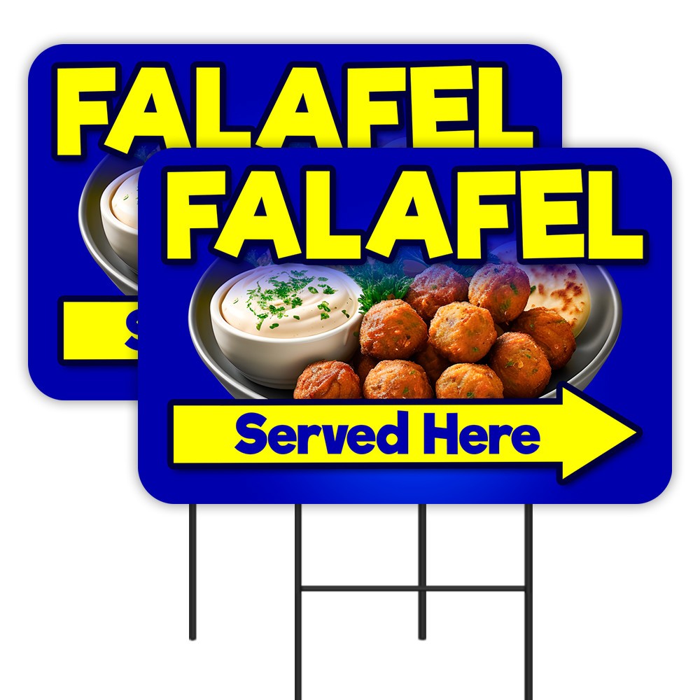Falafel 2 Pack Double-Sided Yard Signs 16&Prime; x 24&Prime; with Metal Stakes (Made in Texa