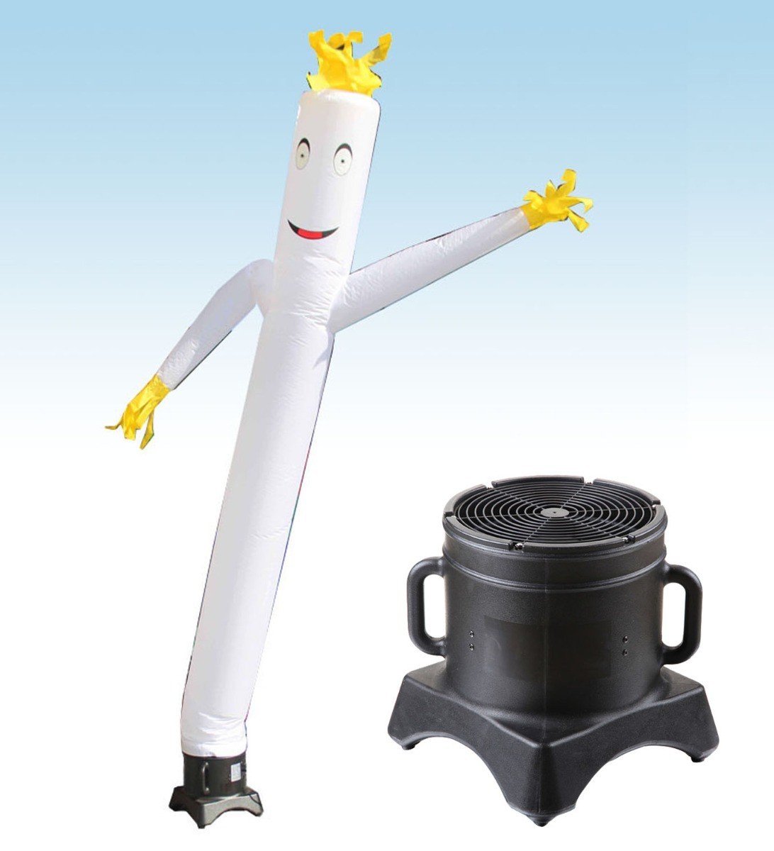 Advertising Inflatable Tube Man 12ft White Blow Up Wavy Flailing with Blower
