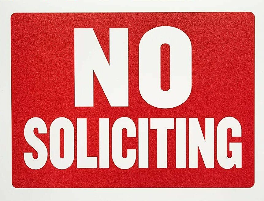 Flexible Plastic No Soliciting Signs – Red and white, 9 x 12 Inches, Waterproof