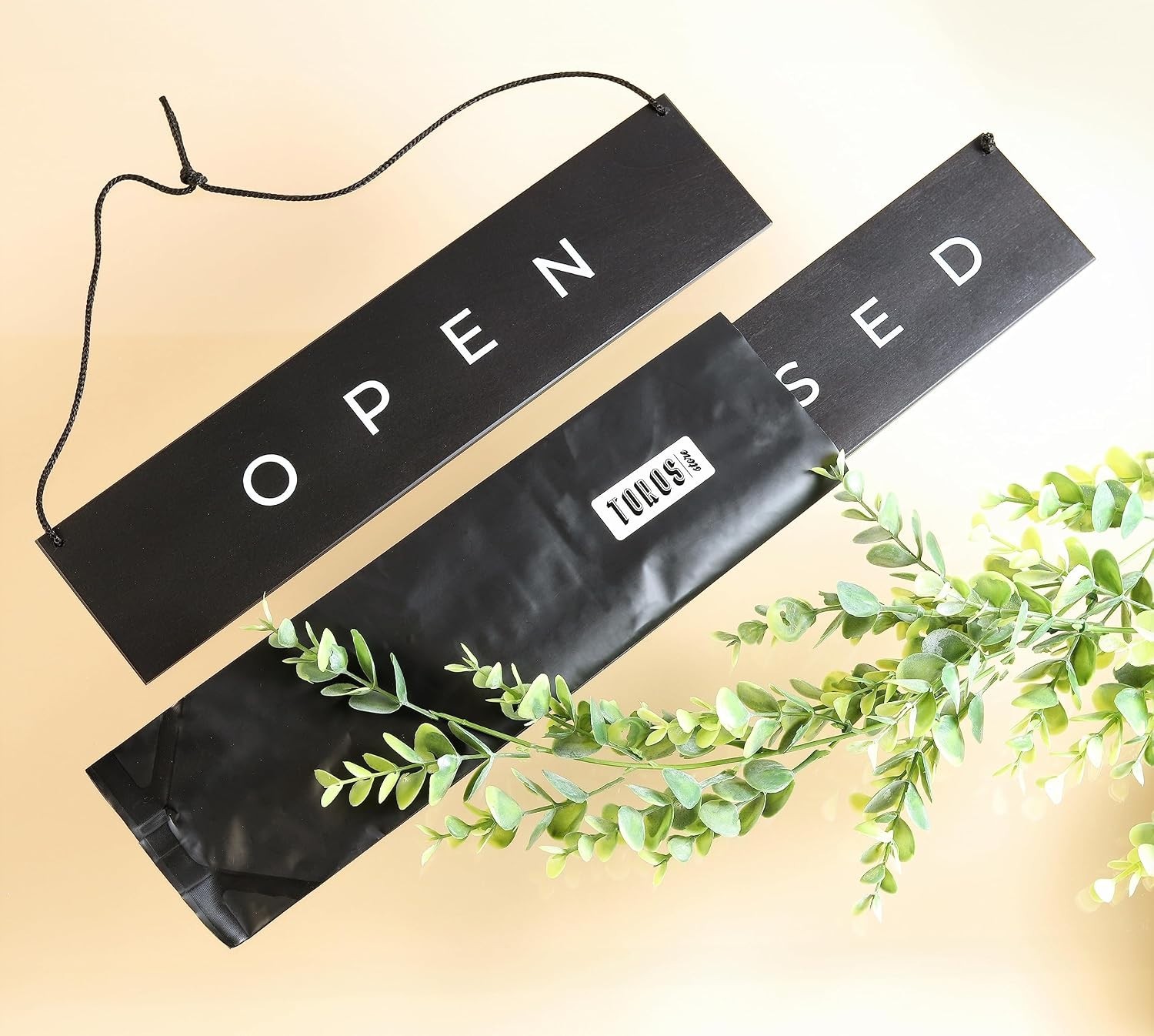 Stylish Black Wooden Open Closed Sign – Double-Sided Design