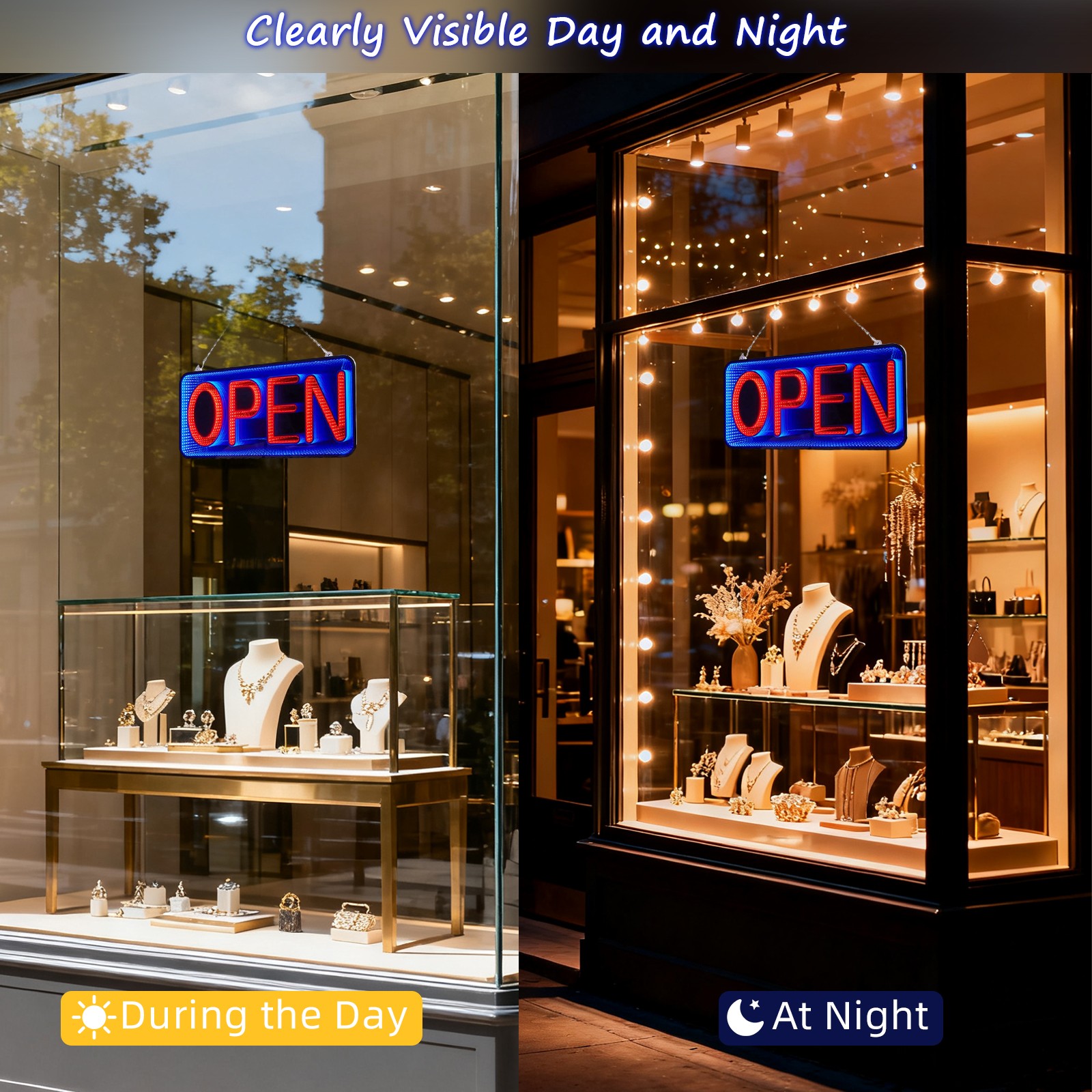 Double-Sided 3D Mirror Neon LED Open & Close Light Flash Business Ad Sign Board