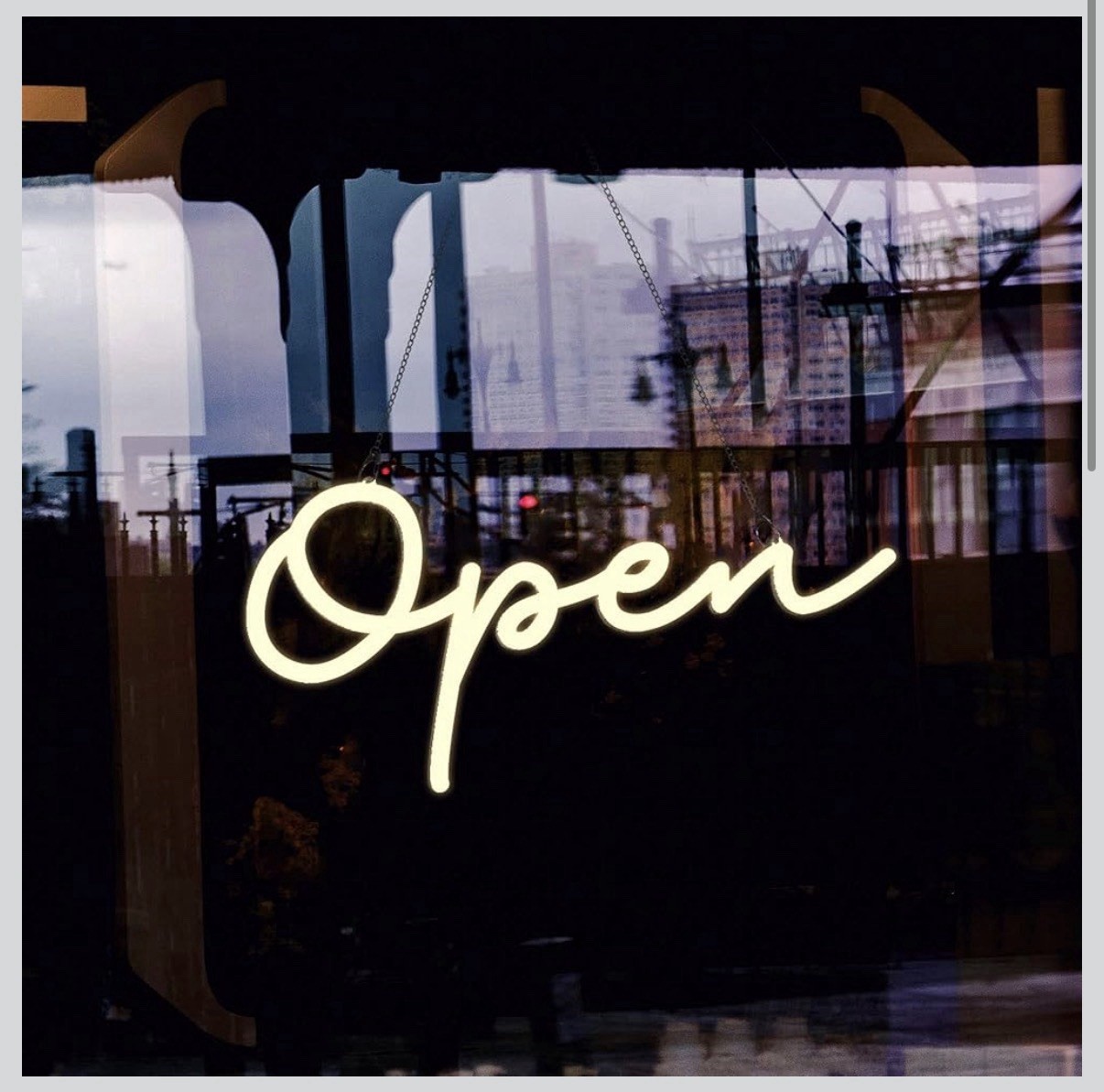 LED Neon Open Sign Large 20” Extra Bright Script Warm White Glow Remote +6 modes